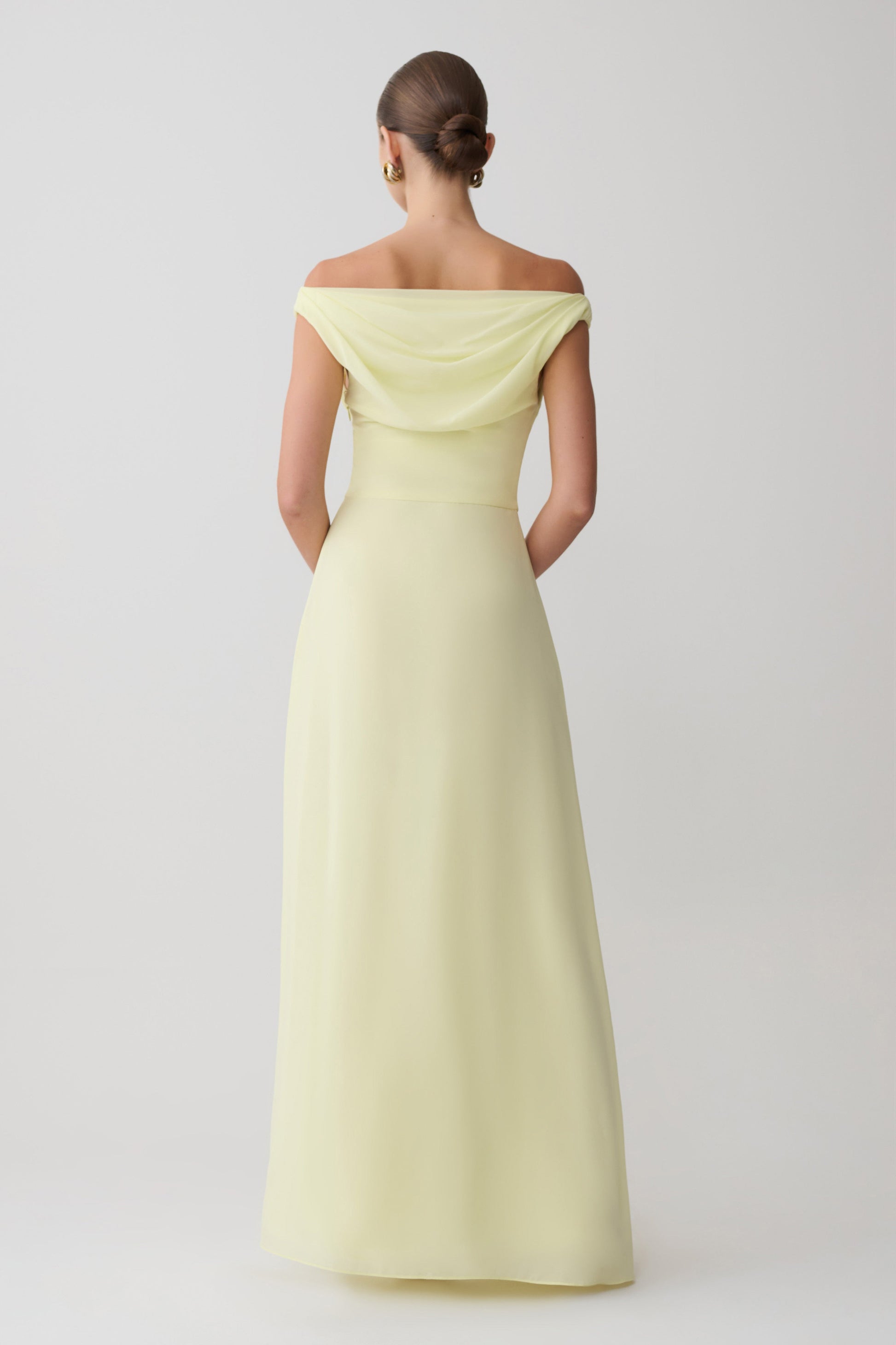 Mabel Off Shoulder Chiffon Maxi Dress - Lemon | MESHKI UK Mabel Off Shoulder Chiffon Maxi Dress - Lemon | MESHKI UK