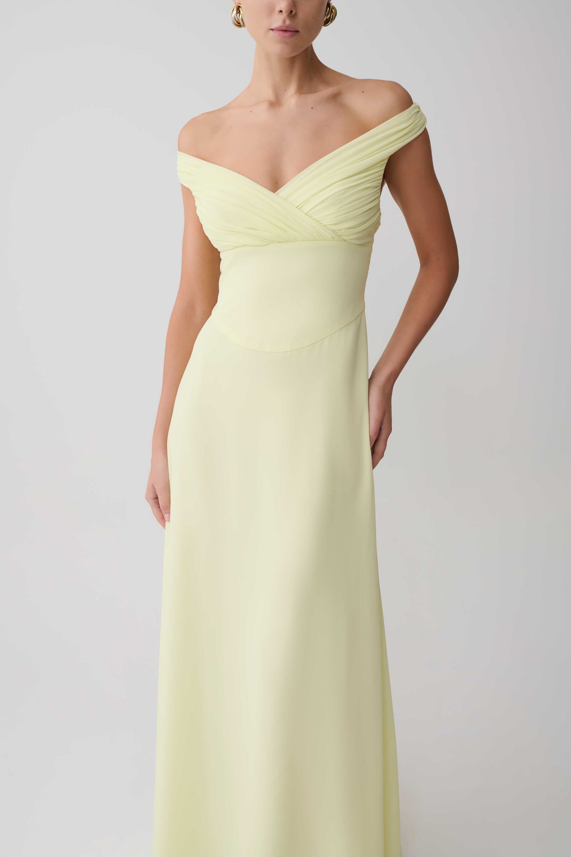Mabel Off Shoulder Chiffon Maxi Dress - Lemon #8