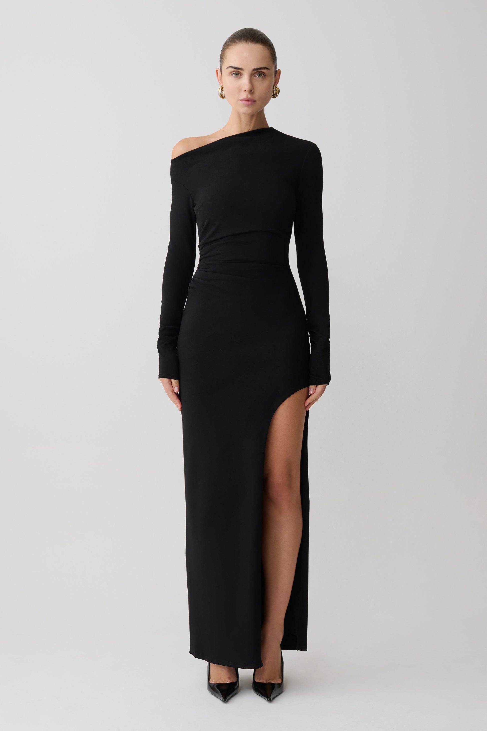 Thalyn Crepe Maxi Dress With Split - Black #4