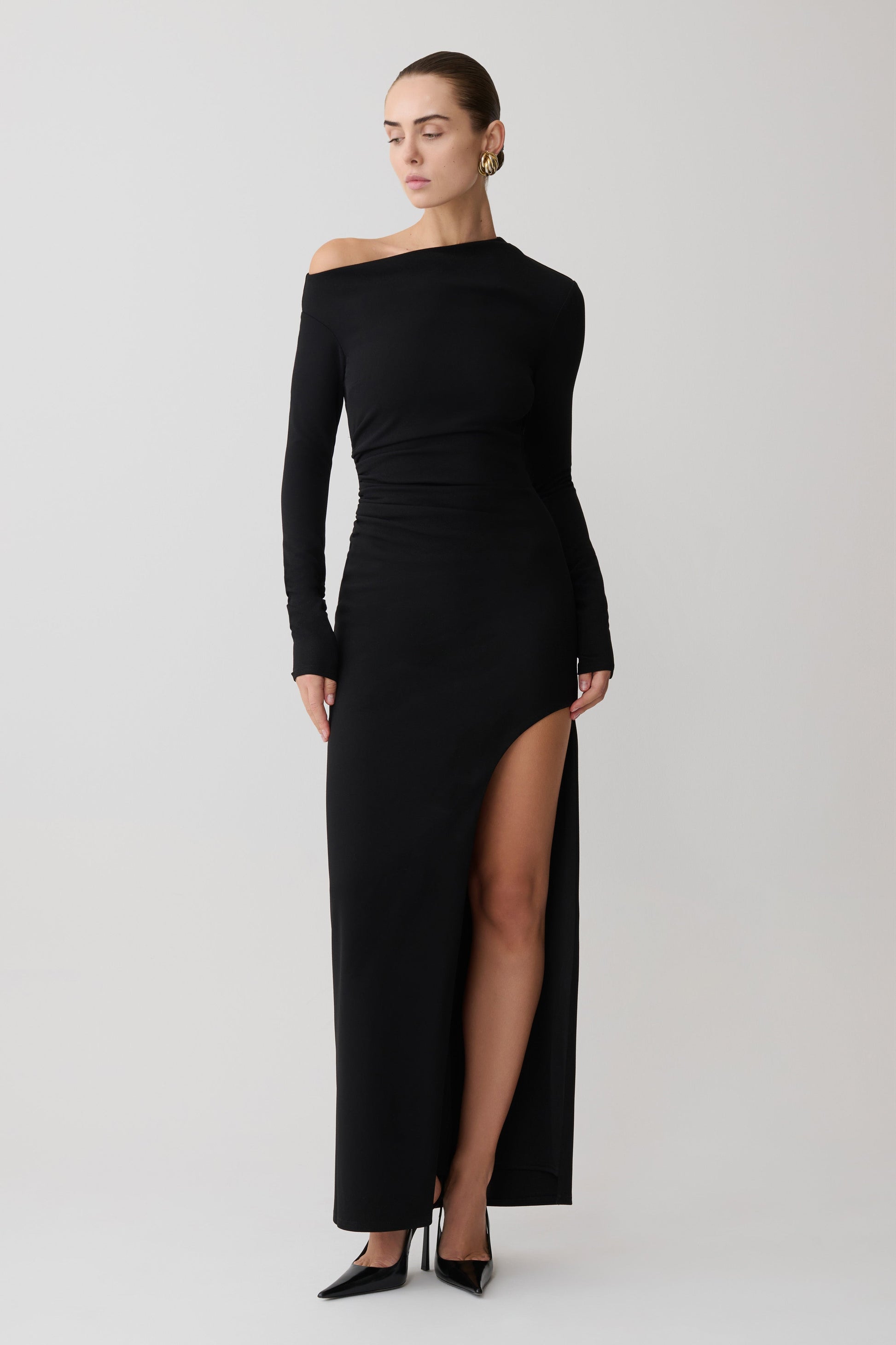 Thalyn Crepe Maxi Dress With Split - Black #5