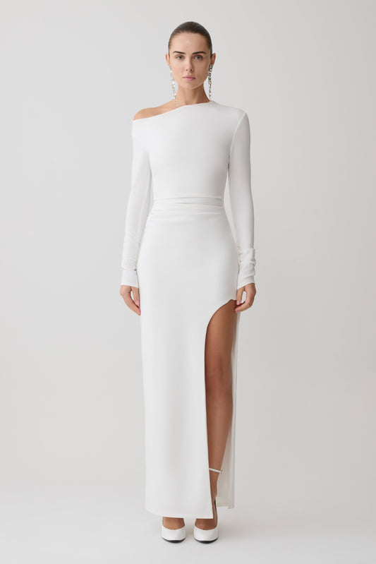 Thalyn Crepe Maxi Dress With Split - White