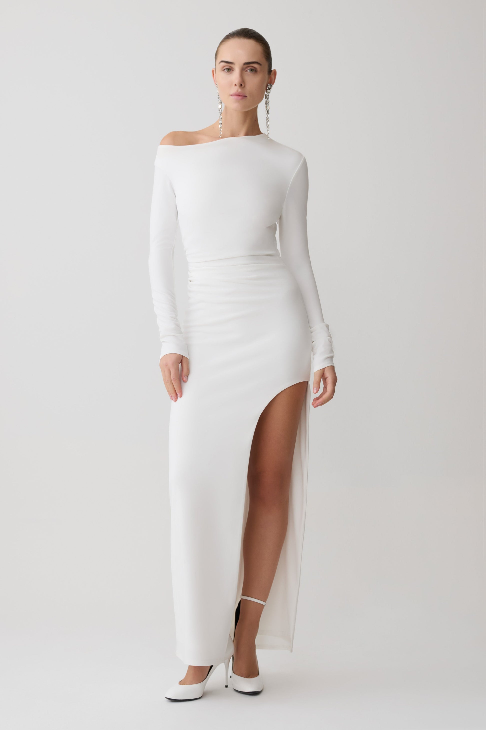 Thalyn Crepe Maxi Dress With Split - White #4