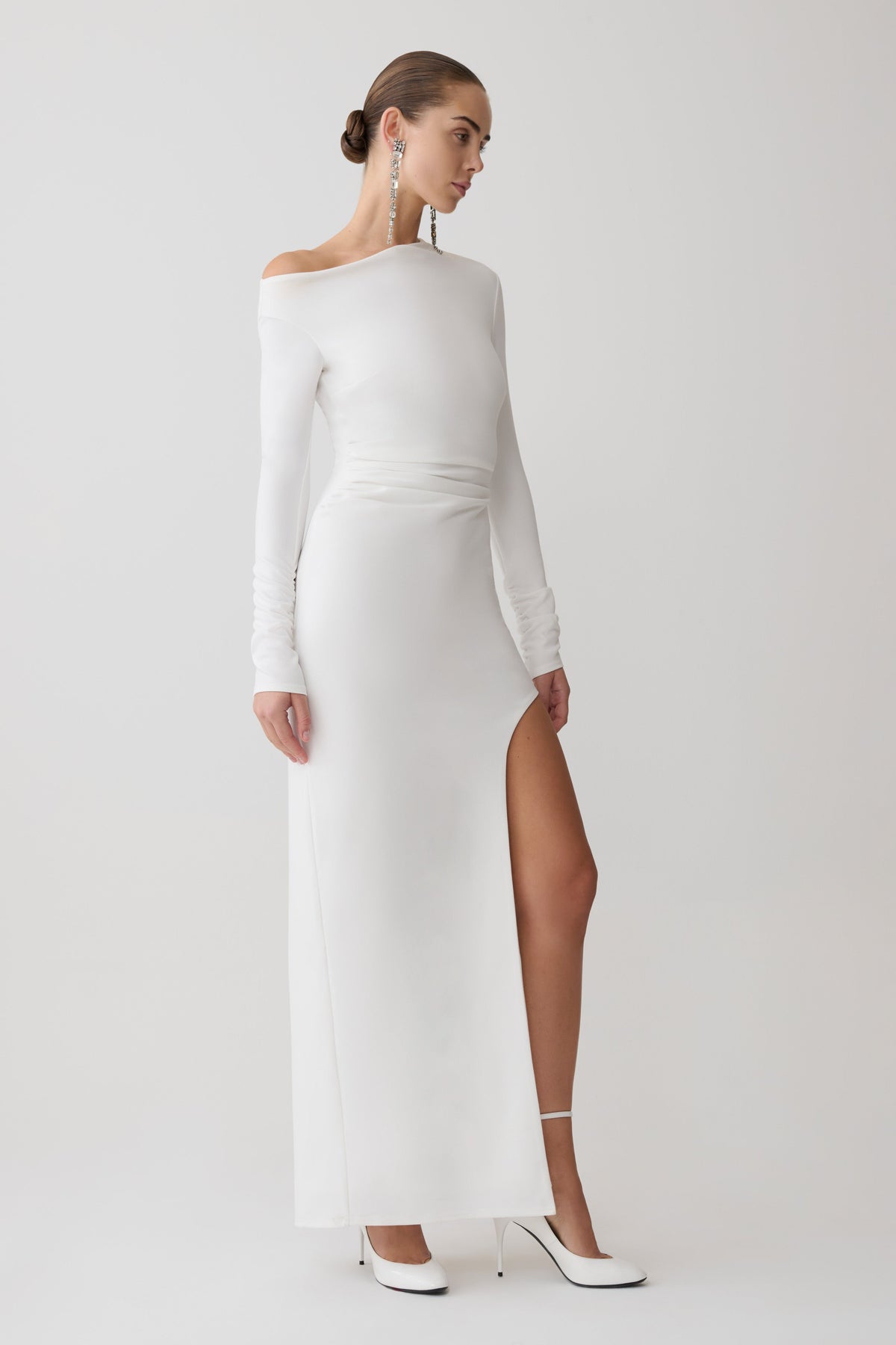Thalyn Crepe Maxi Dress With Split - White #3