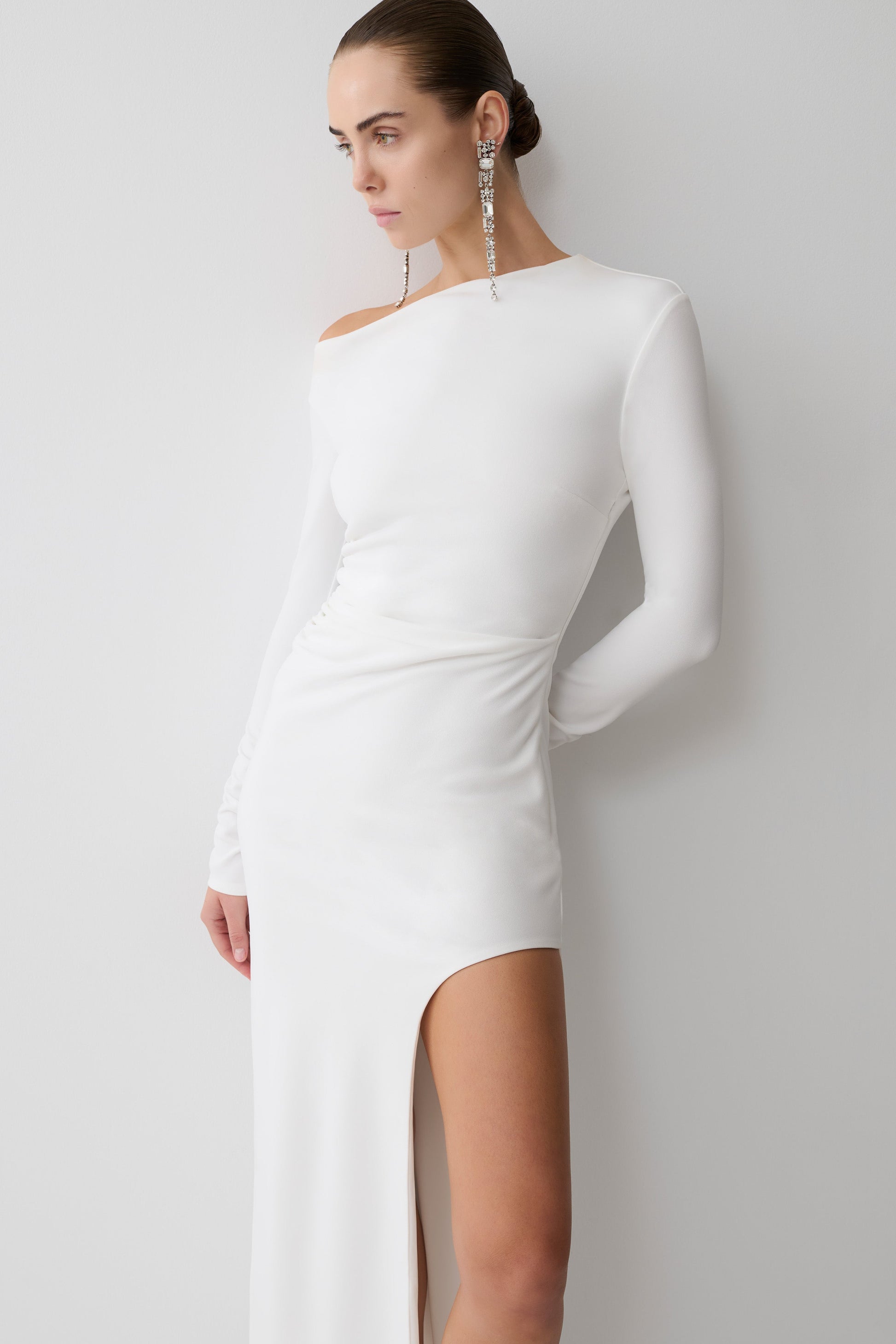 Thalyn Crepe Maxi Dress With Split - White #5