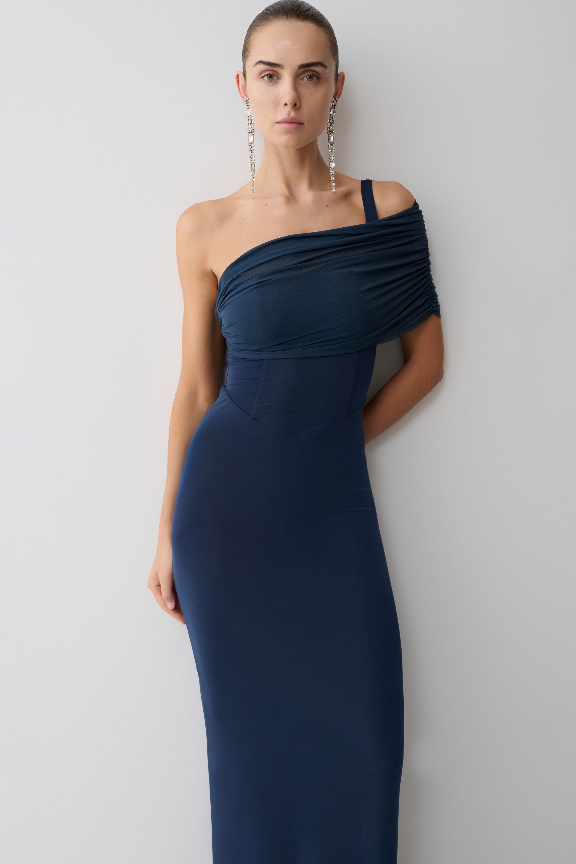 Hanh One Shoulder Mesh Maxi Dress - Ink Blue #9