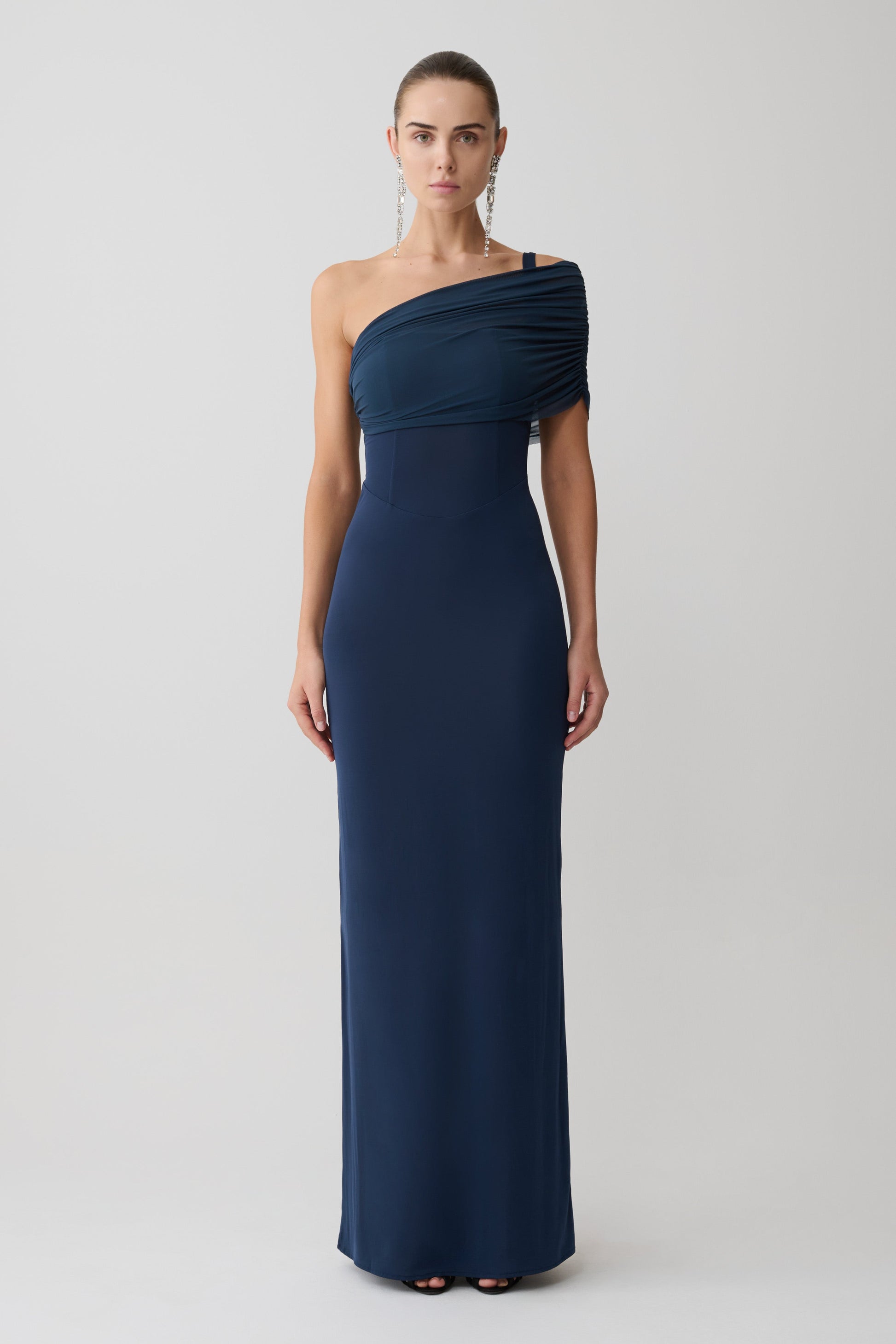 Hanh One Shoulder Mesh Maxi Dress - Ink Blue #2