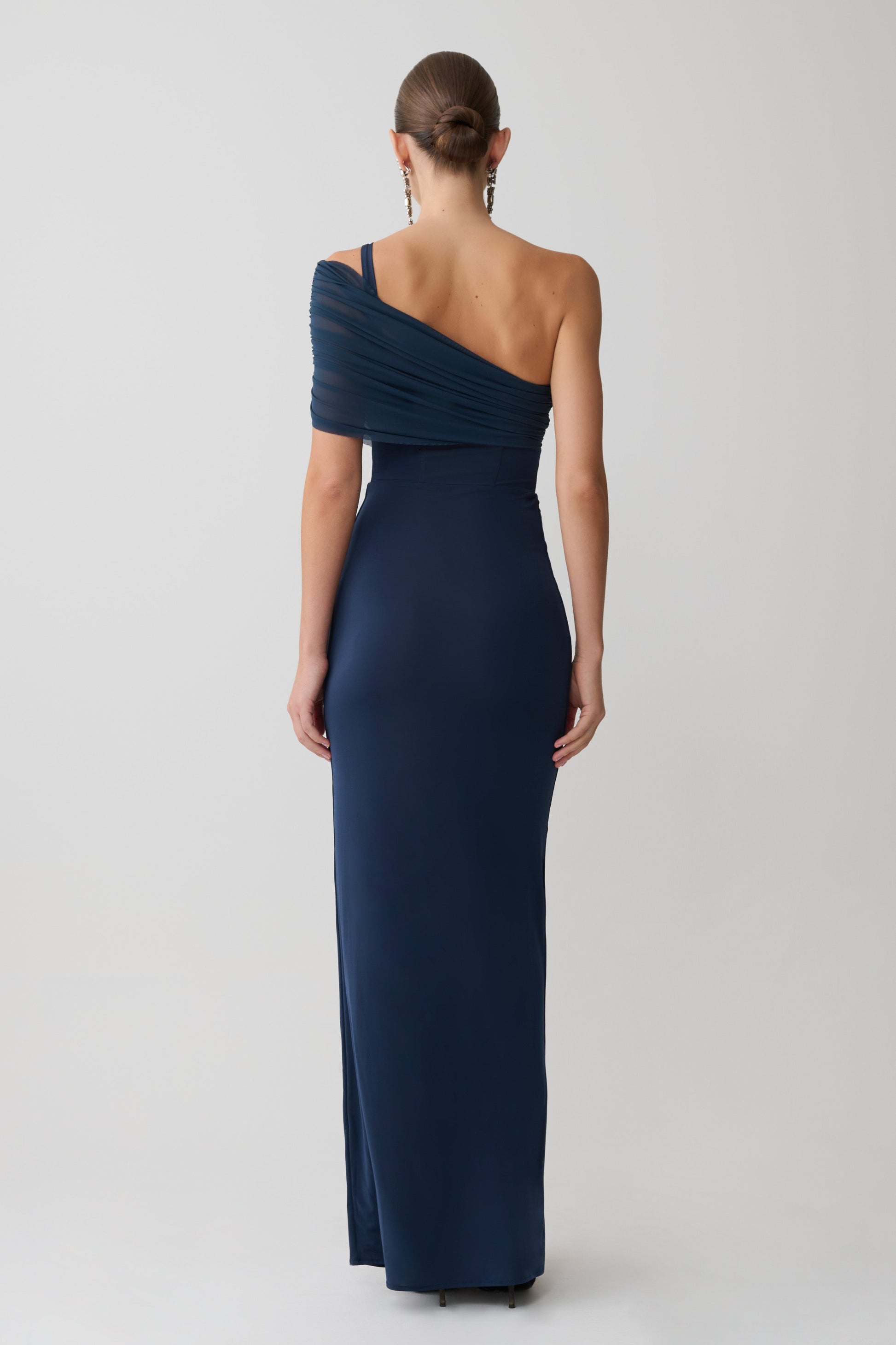 Hanh One Shoulder Mesh Maxi Dress - Ink Blue #8