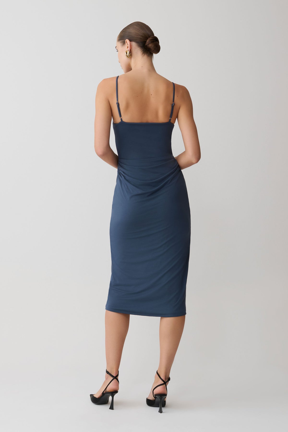 Vina Gathered Jersey Midi Dress - Ink Blue #2
