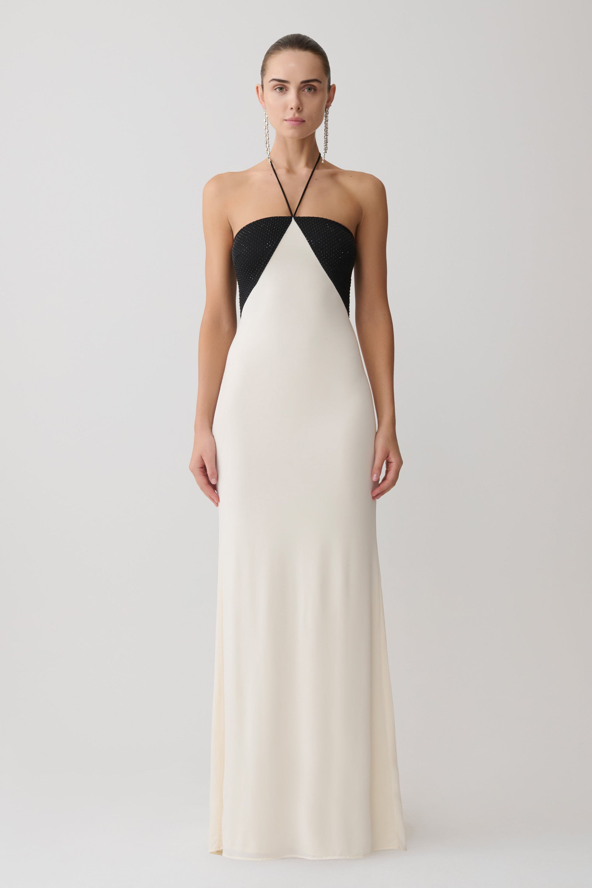 Hien Sequin Halter Maxi Dress - Black/Ivory #4