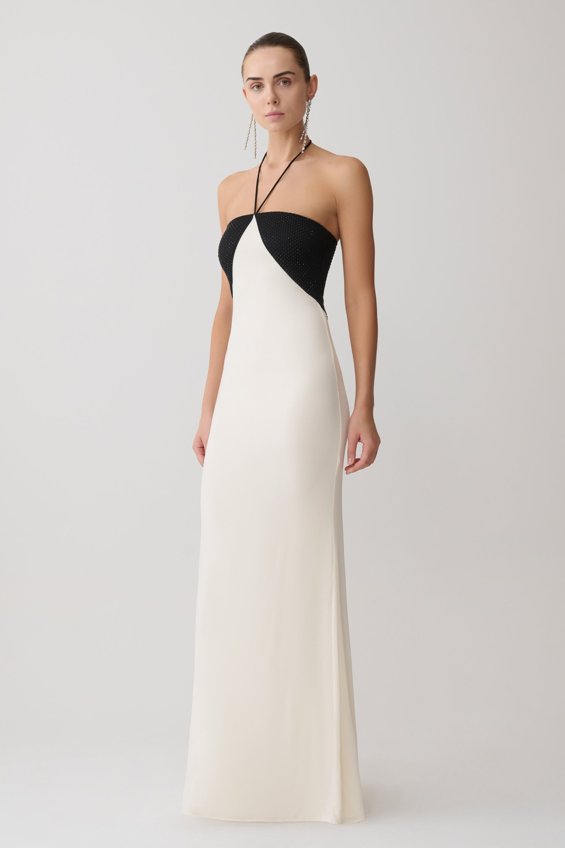 Hien Sequin Halter Maxi Dress - Black/Ivory #6