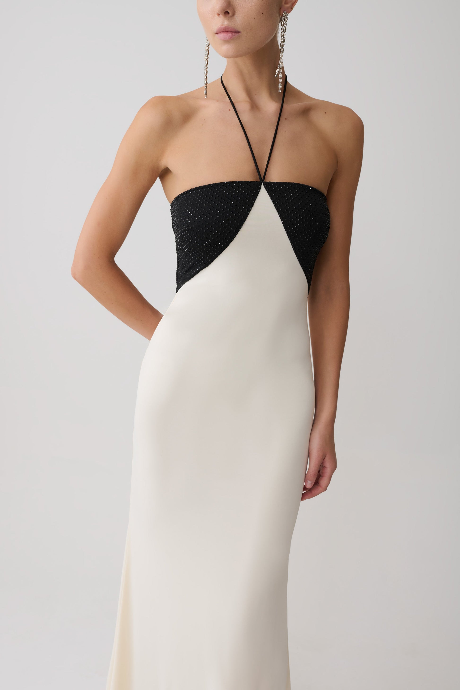 Hien Sequin Halter Maxi Dress - Black/Ivory #7