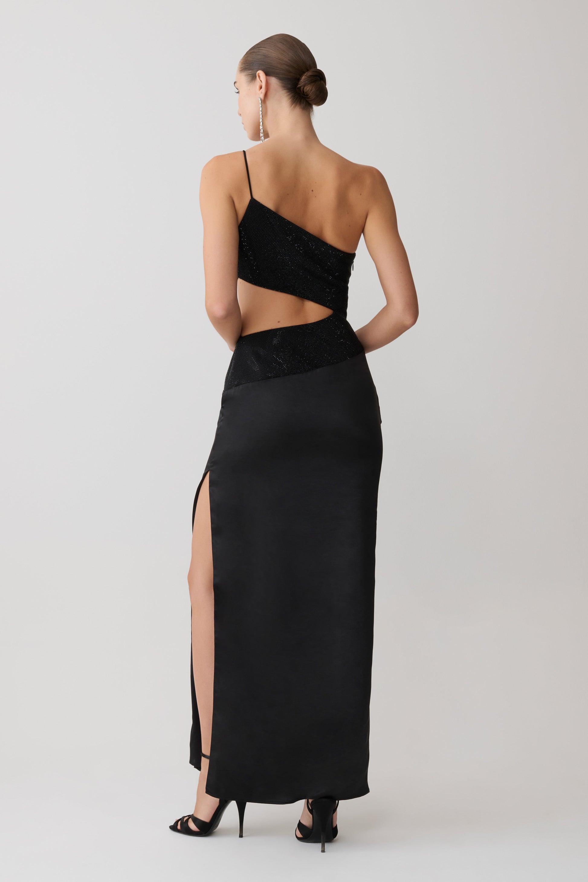 Athena One Shoulder Diamante Maxi Dress - Black #5