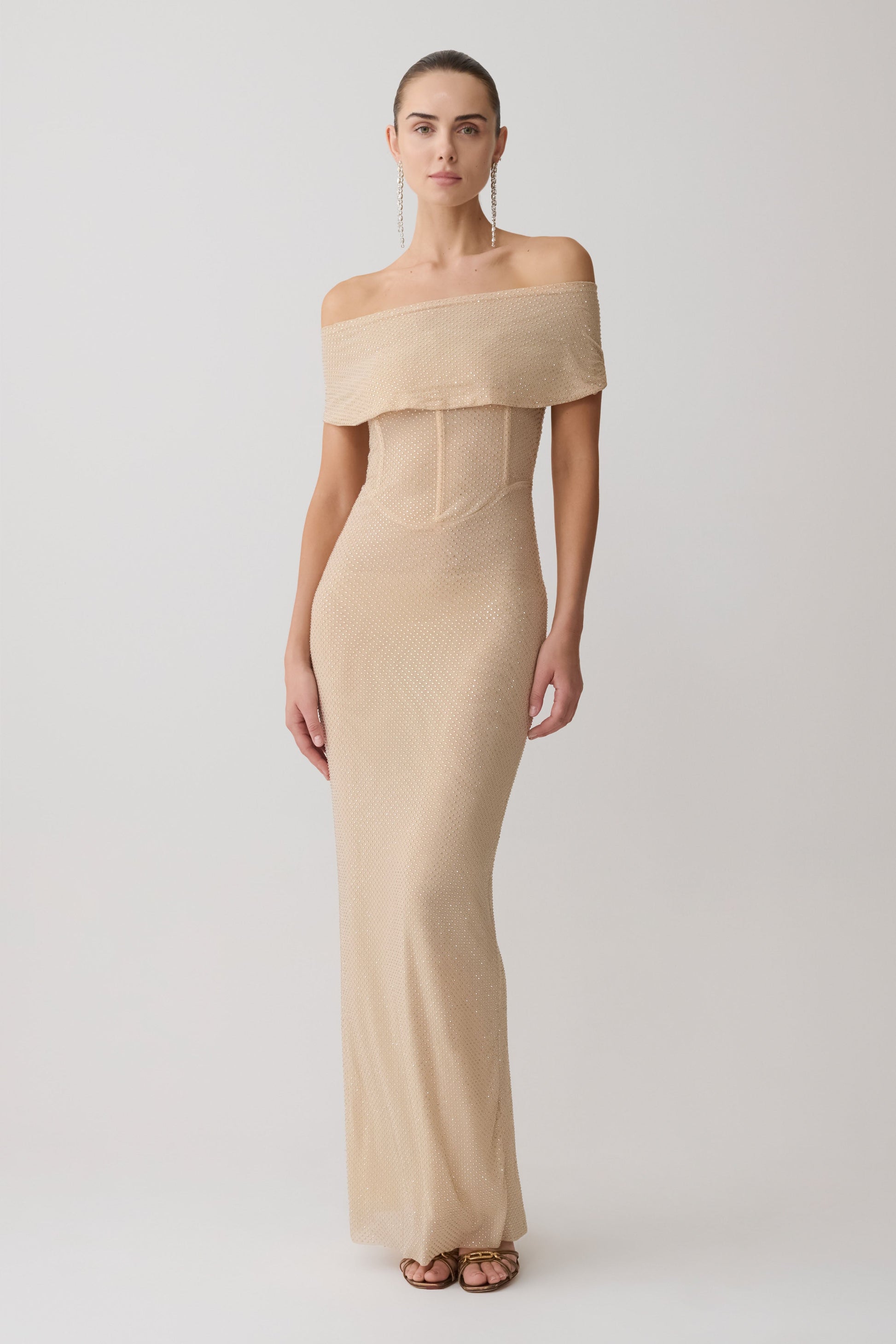 Phi Multi-Wear Cowl Diamante Maxi Dress - Gold #4