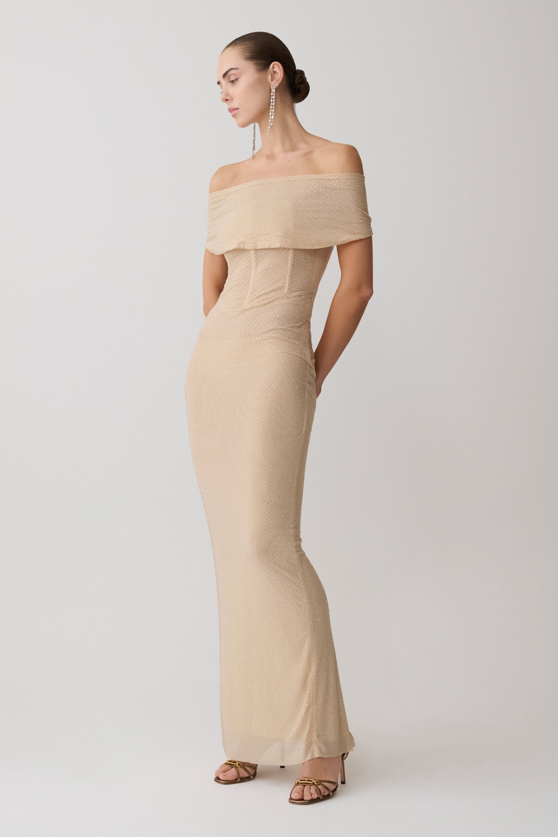 Phi Multi-Wear Cowl Diamante Maxi Dress - Gold #5