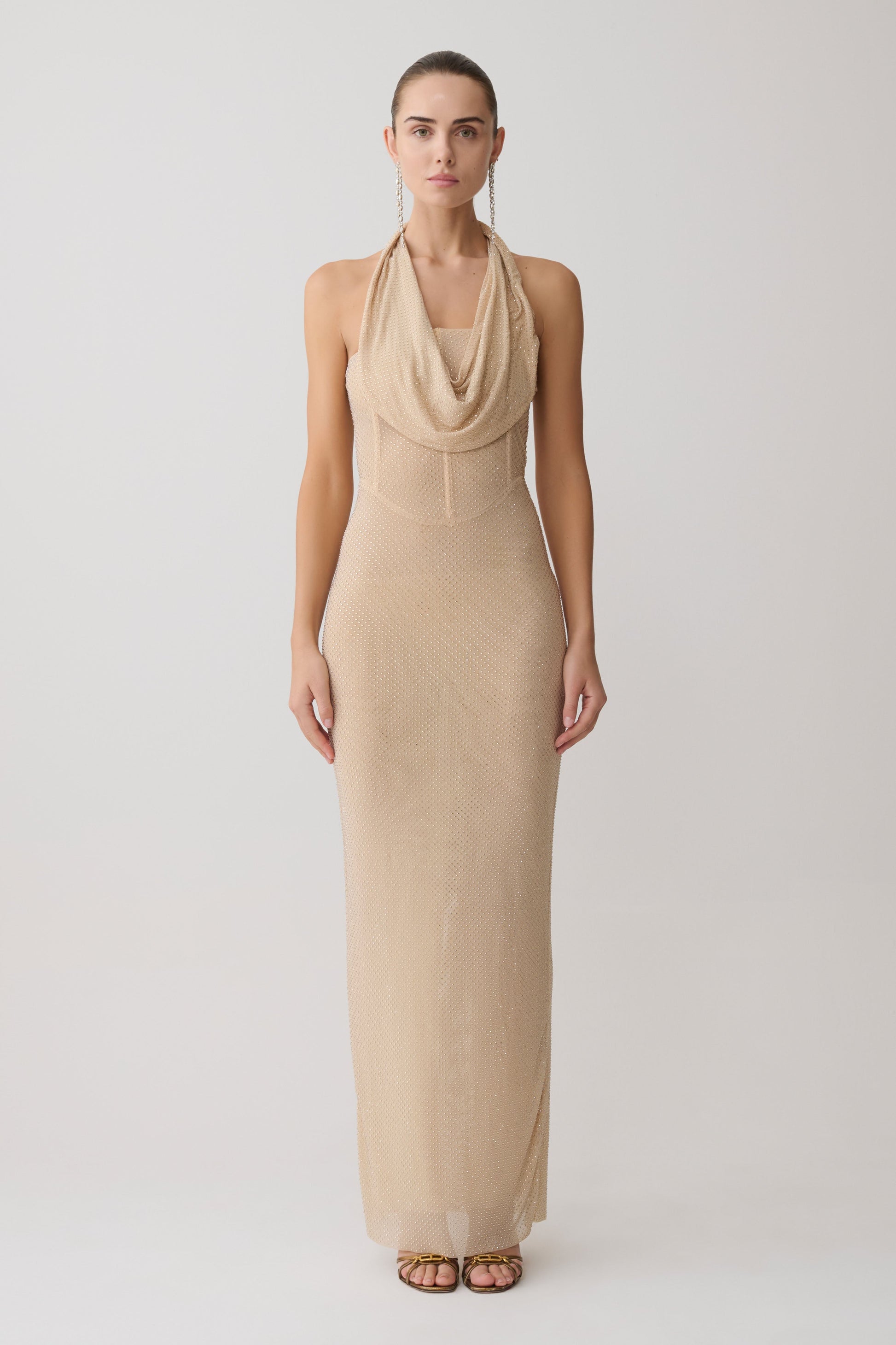 Phi Multi-Wear Cowl Diamante Maxi Dress - Gold #10