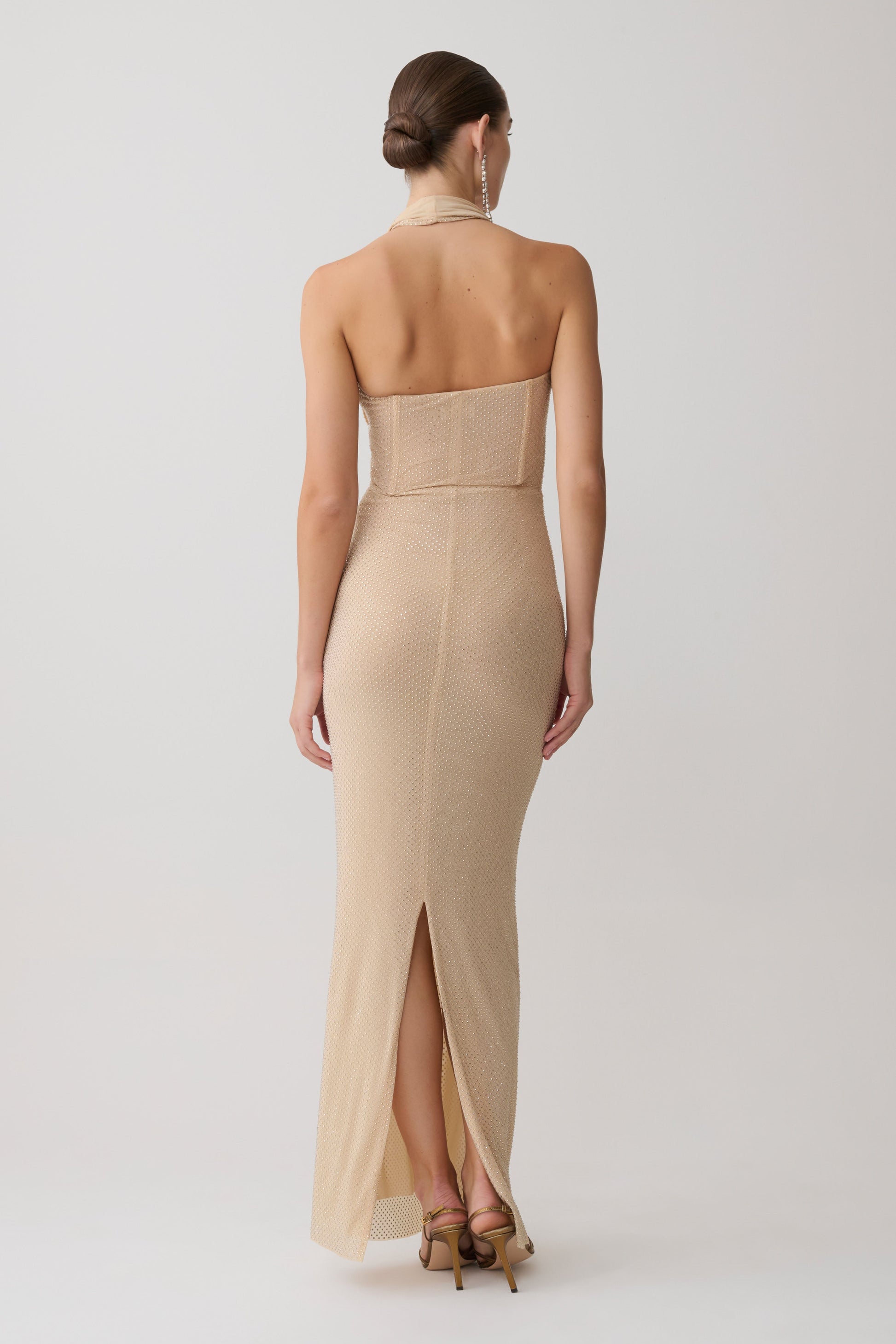 Phi Multi-Wear Cowl Diamante Maxi Dress - Gold #8