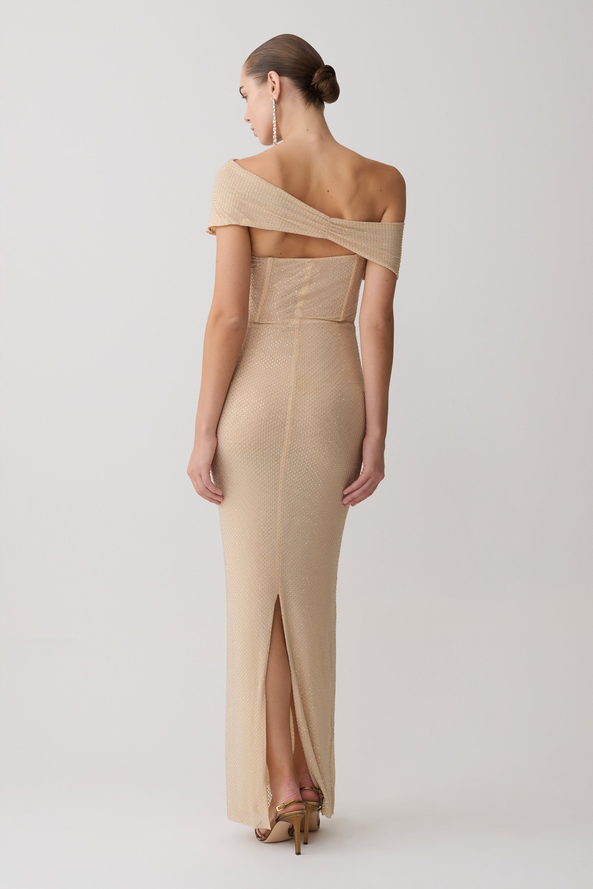 Phi Multi-Wear Cowl Diamante Maxi Dress - Gold #10
