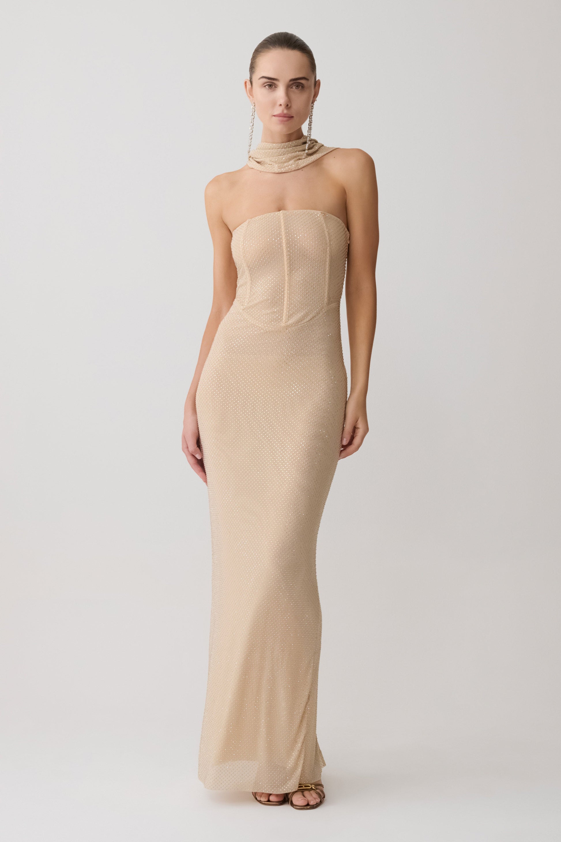 Phi Multi-Wear Cowl Diamante Maxi Dress - Gold #11