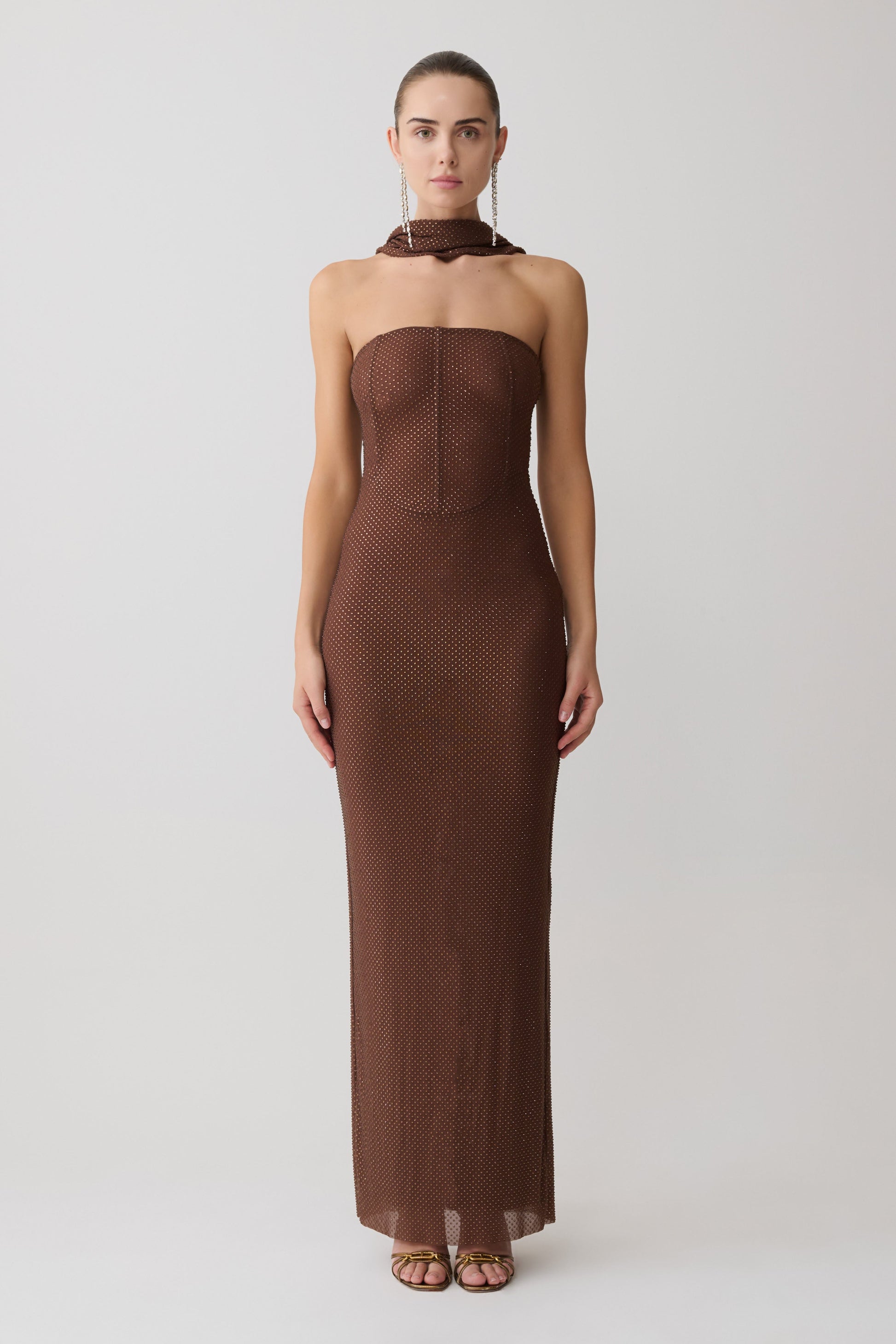 Phi Multi-Wear Cowl Diamante Maxi Dress - Chocolate #4
