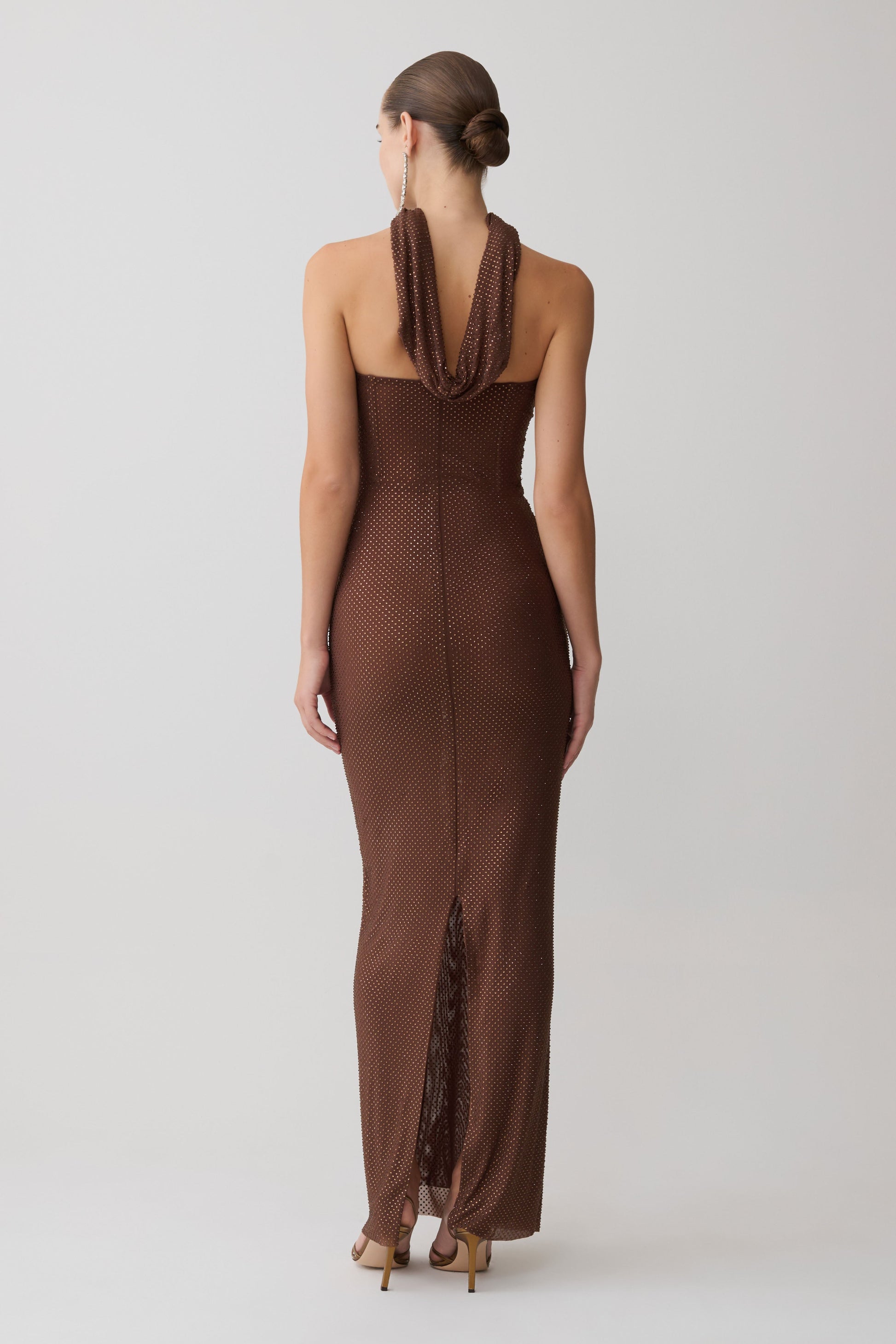 Phi Multi-Wear Cowl Diamante Maxi Dress - Chocolate #5