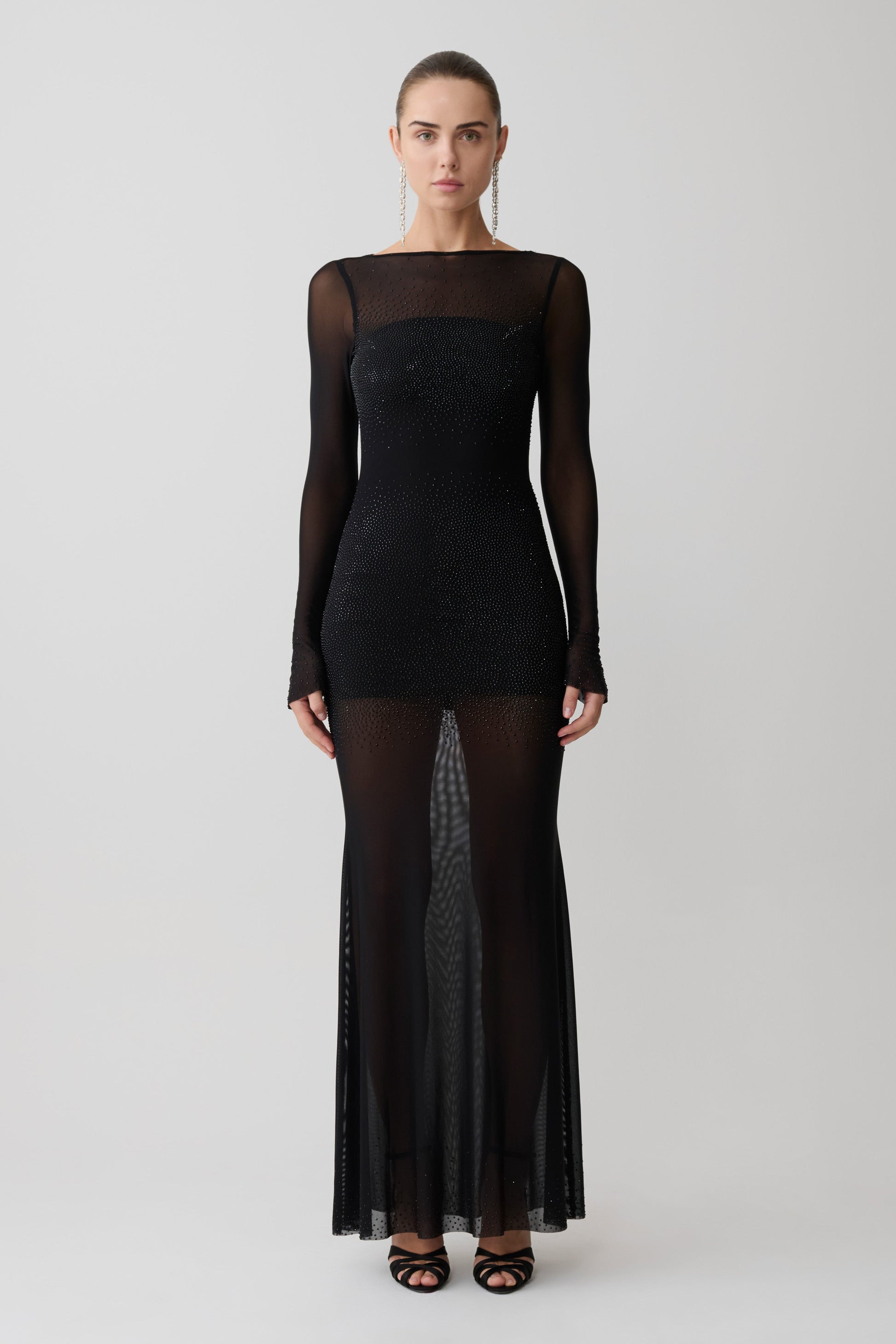 Lior Mesh Maxi Dress With Hotfix - Black #4