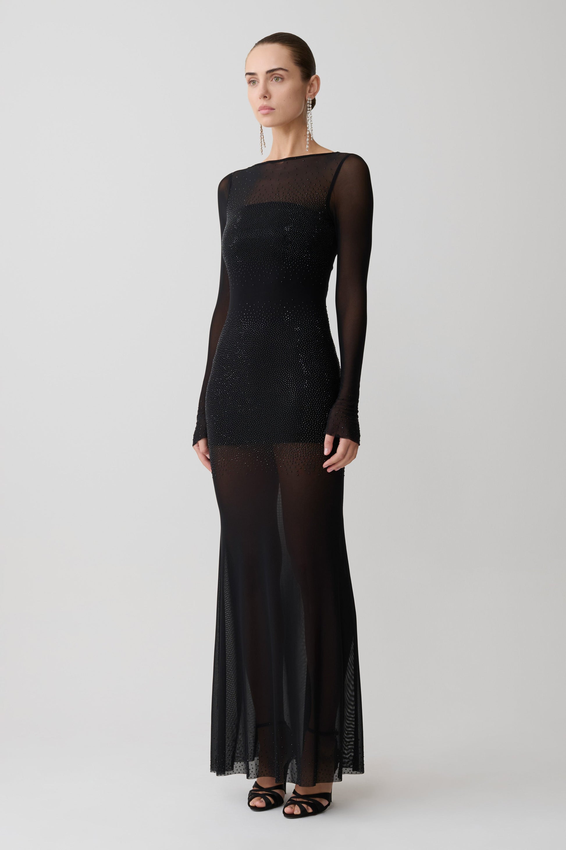 Lior Mesh Maxi Dress With Hotfix - Black #6
