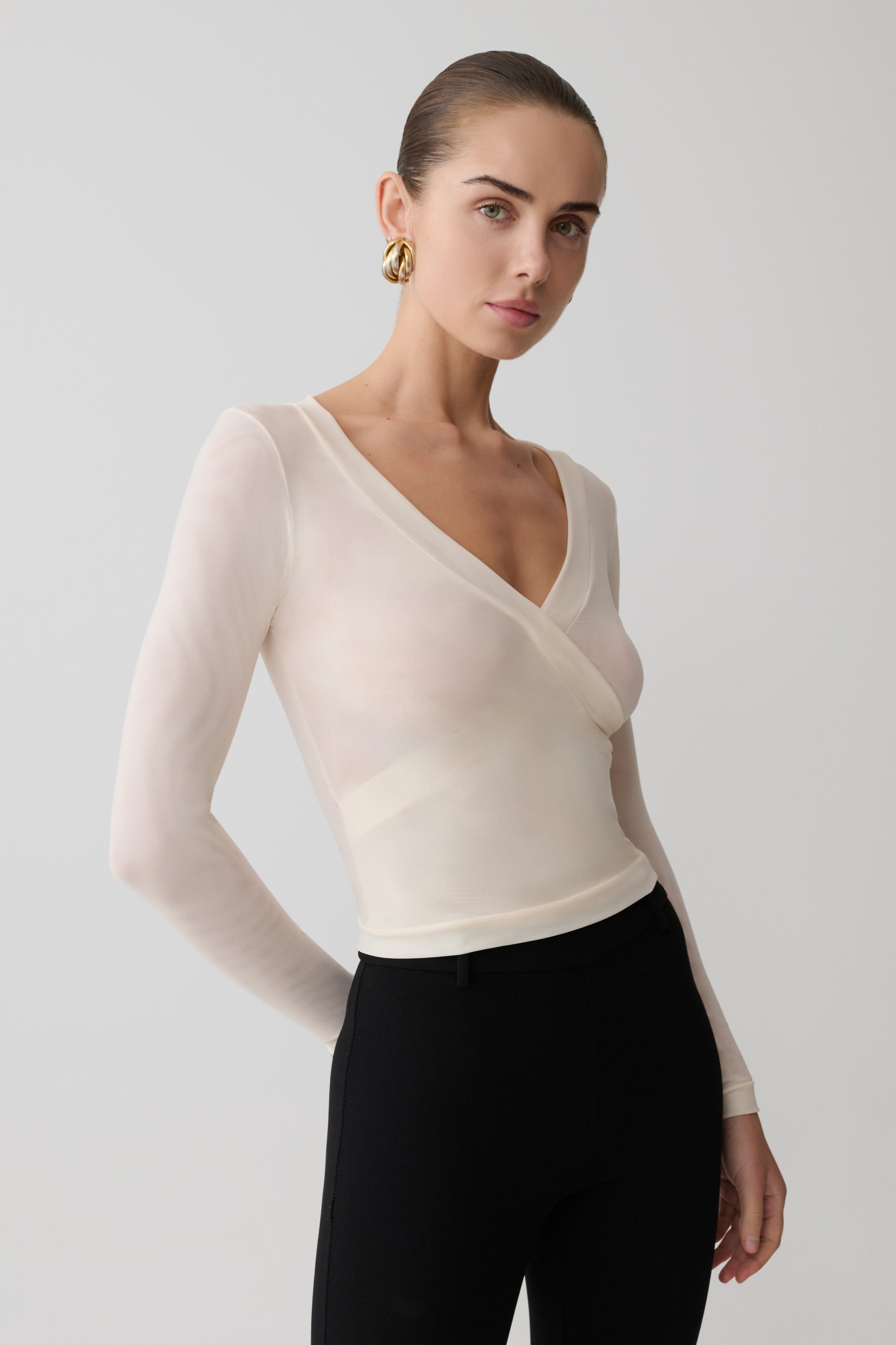 Lumi Long Sleeve Mesh Top - Bone #3
