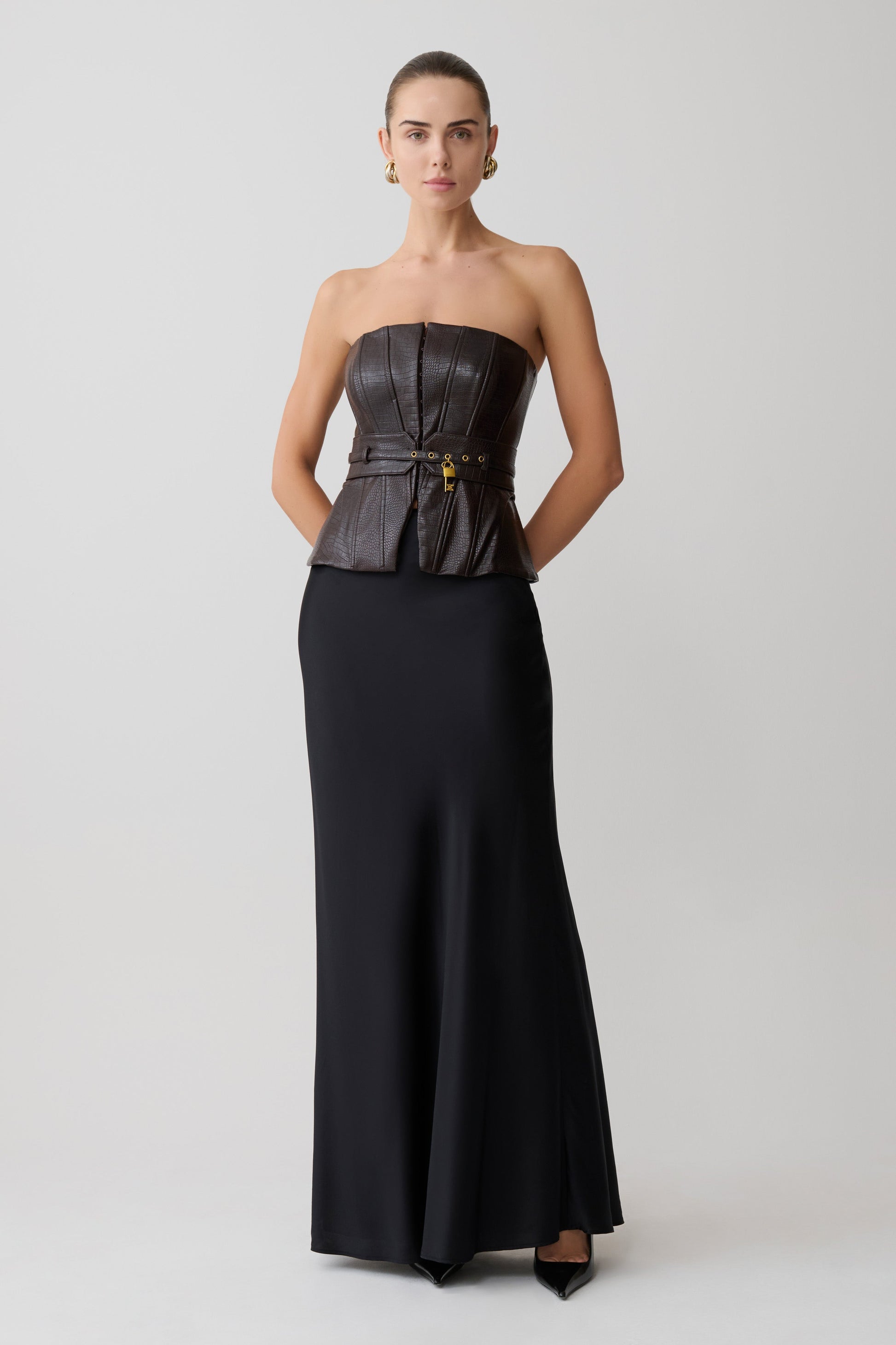 Thalia Faux Leather Boned Corset - Dark Chocolate #5