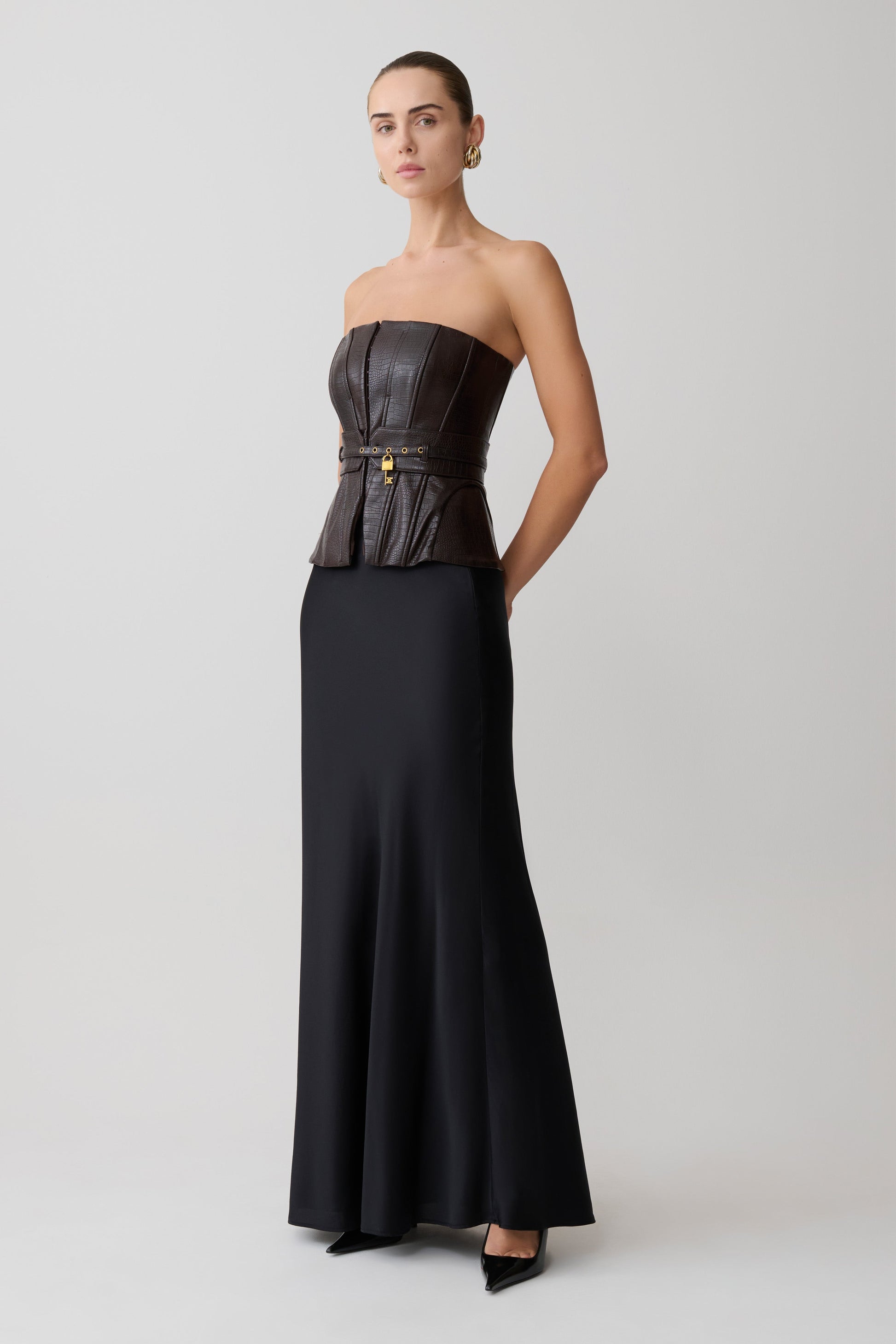 Thalia Faux Leather Boned Corset - Dark Chocolate #4