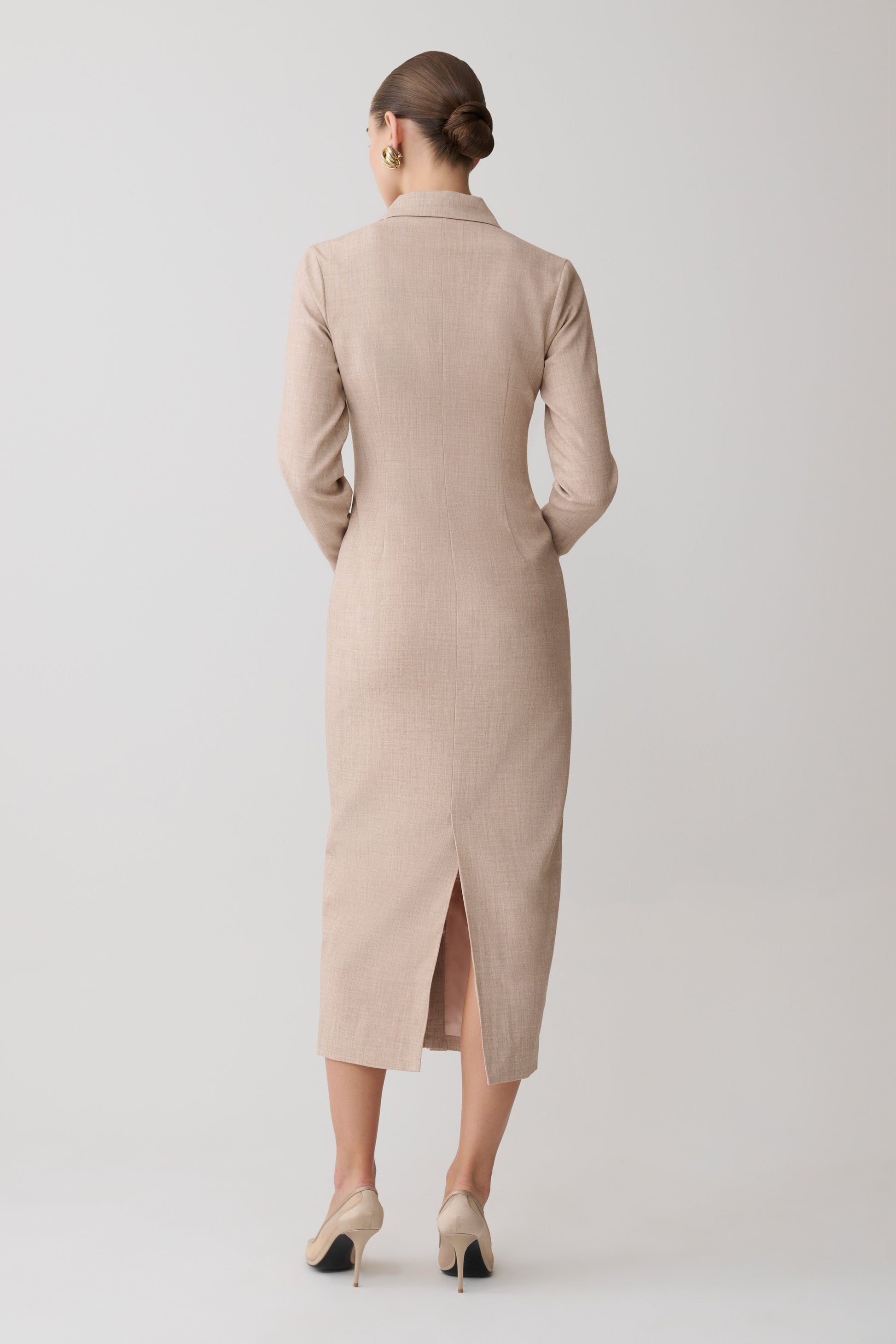 Dorian Fitted Shirt Midi Dress - Wheat Marle #2