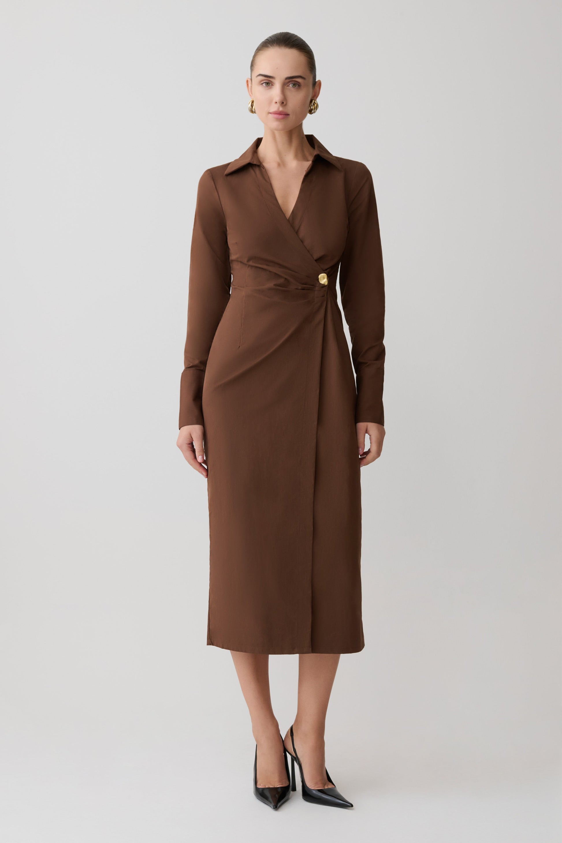 Mikaila Asymmetric Shirt Dress - Dark Chocolate #3