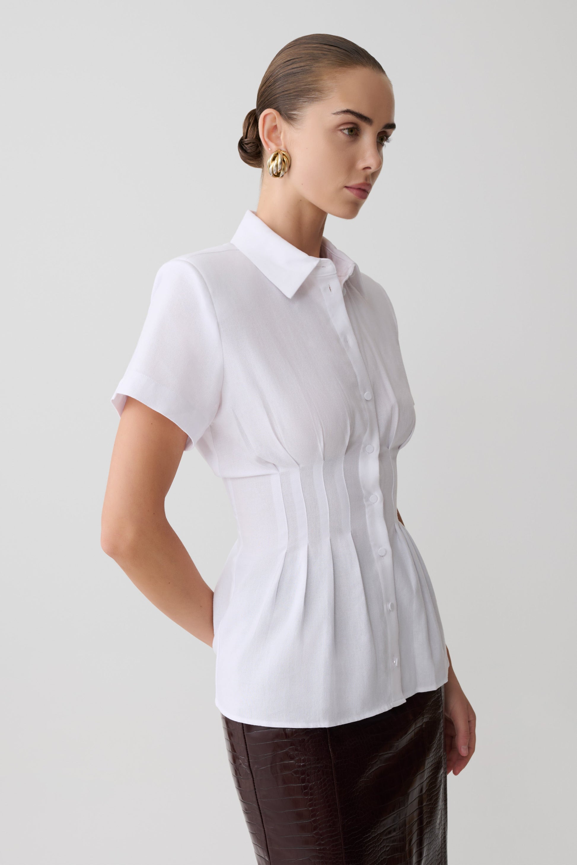 Selma Short Sleeve Linen Shirt - White #2