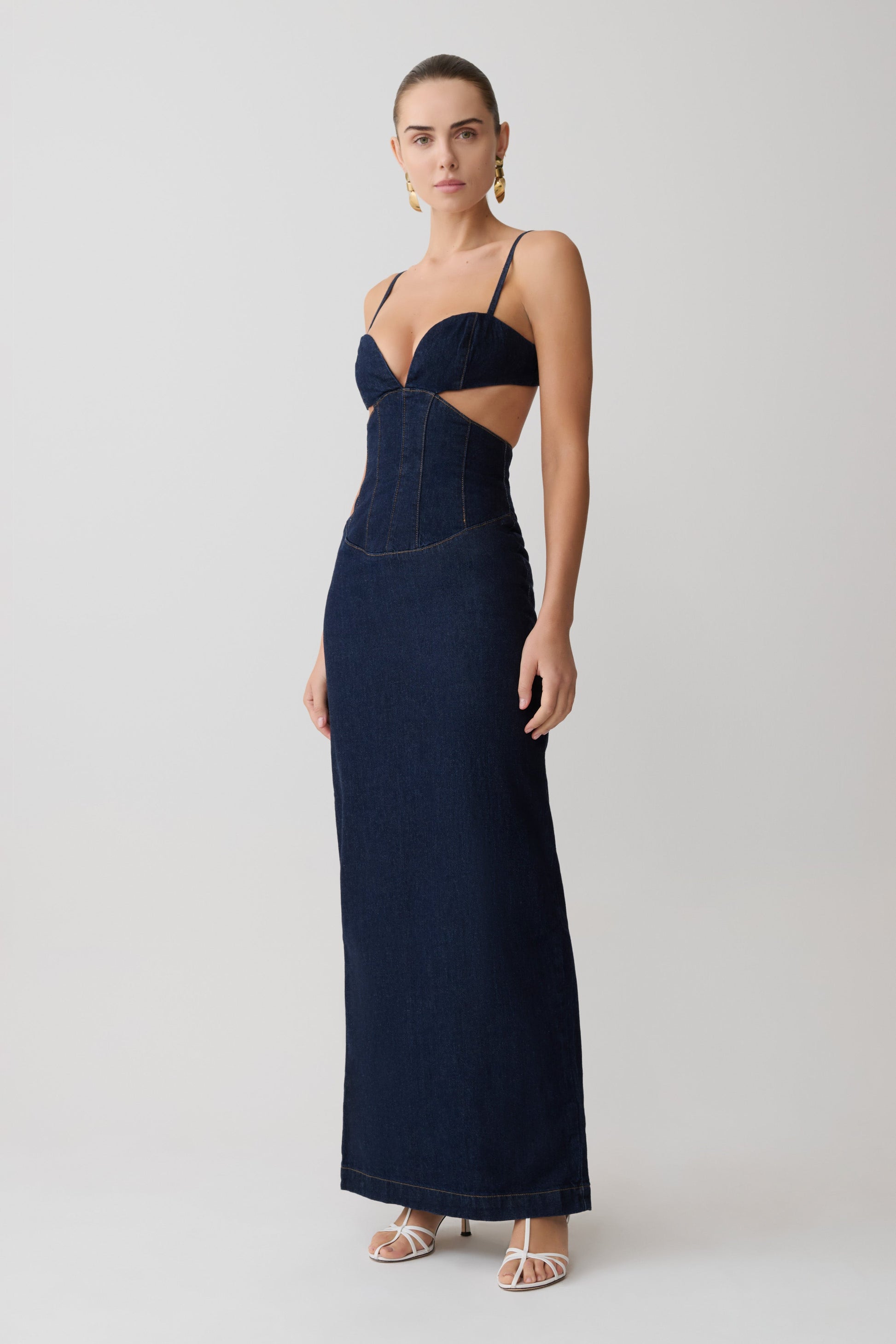 Amila Denim Cupped Maxi Dress - Indigo Blue #3
