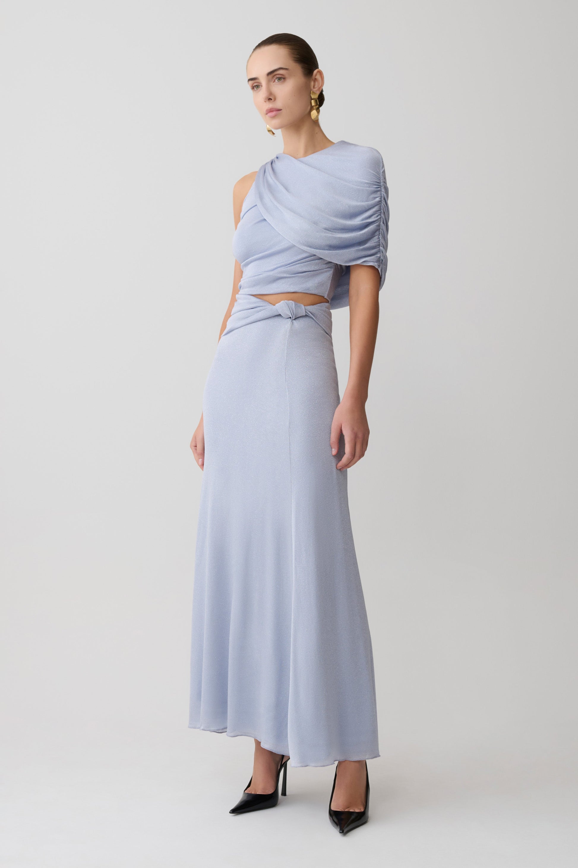 Adrienne Lurex Knot Maxi Skirt - Pastel Blue #7