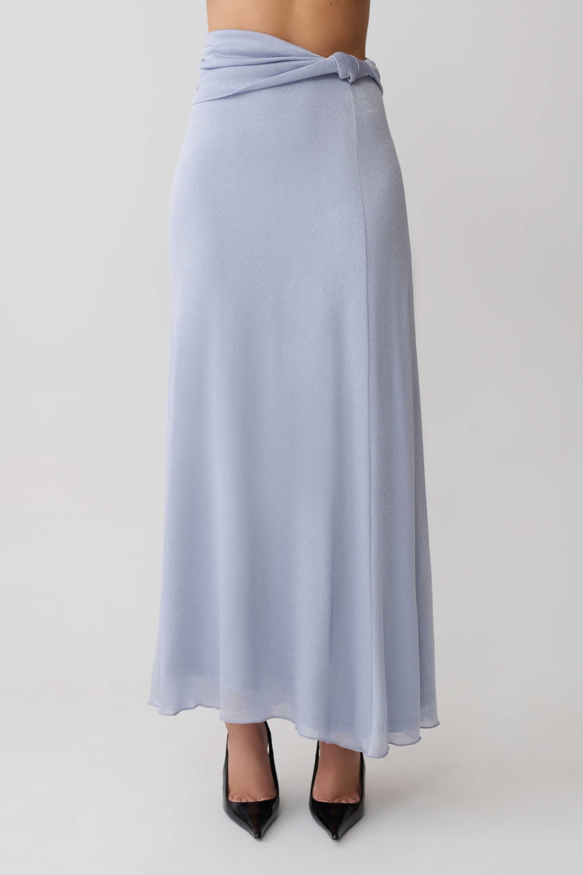 Adrienne Lurex Knot Maxi Skirt - Pastel Blue #4