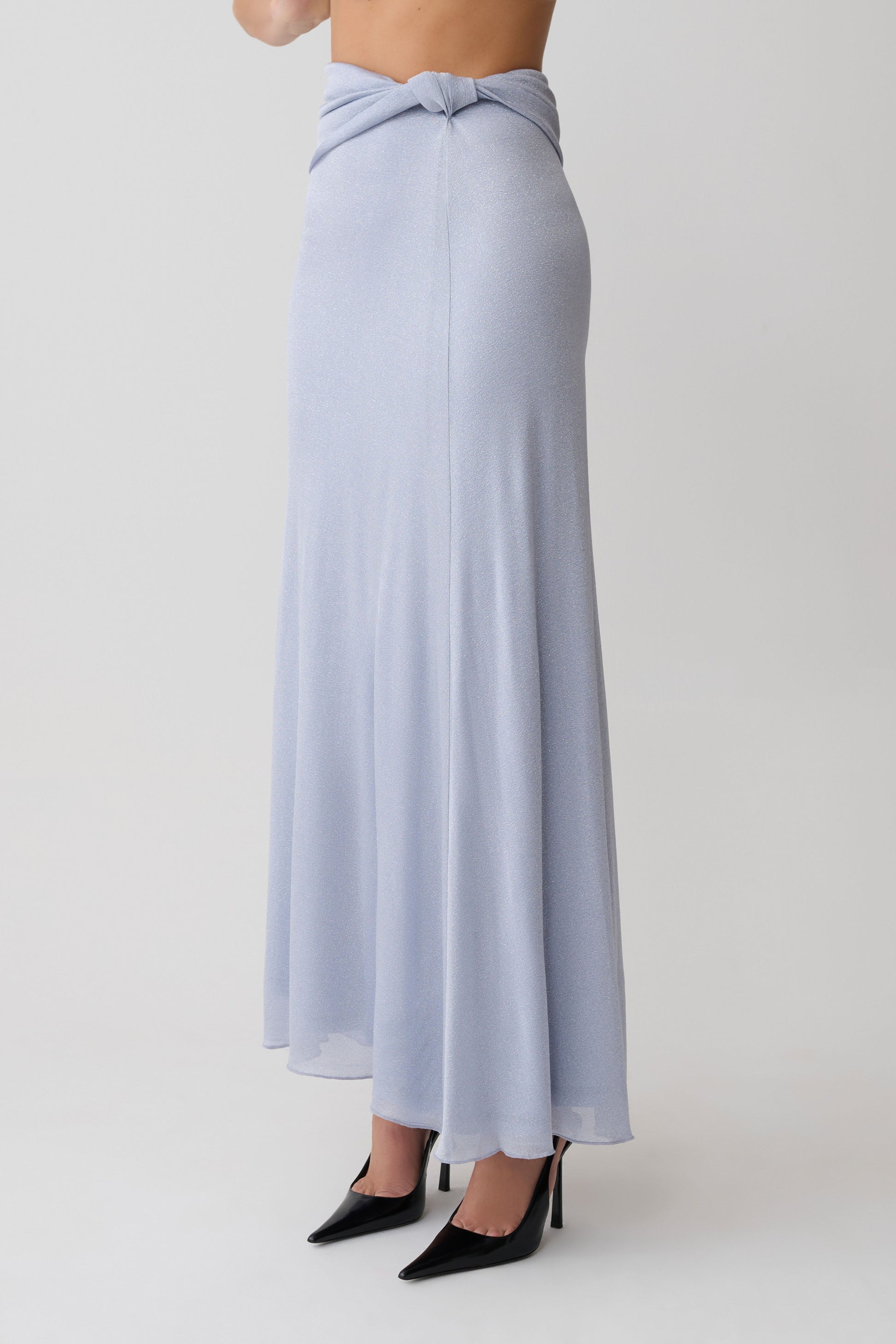 Adrienne Lurex Knot Maxi Skirt - Pastel Blue #5