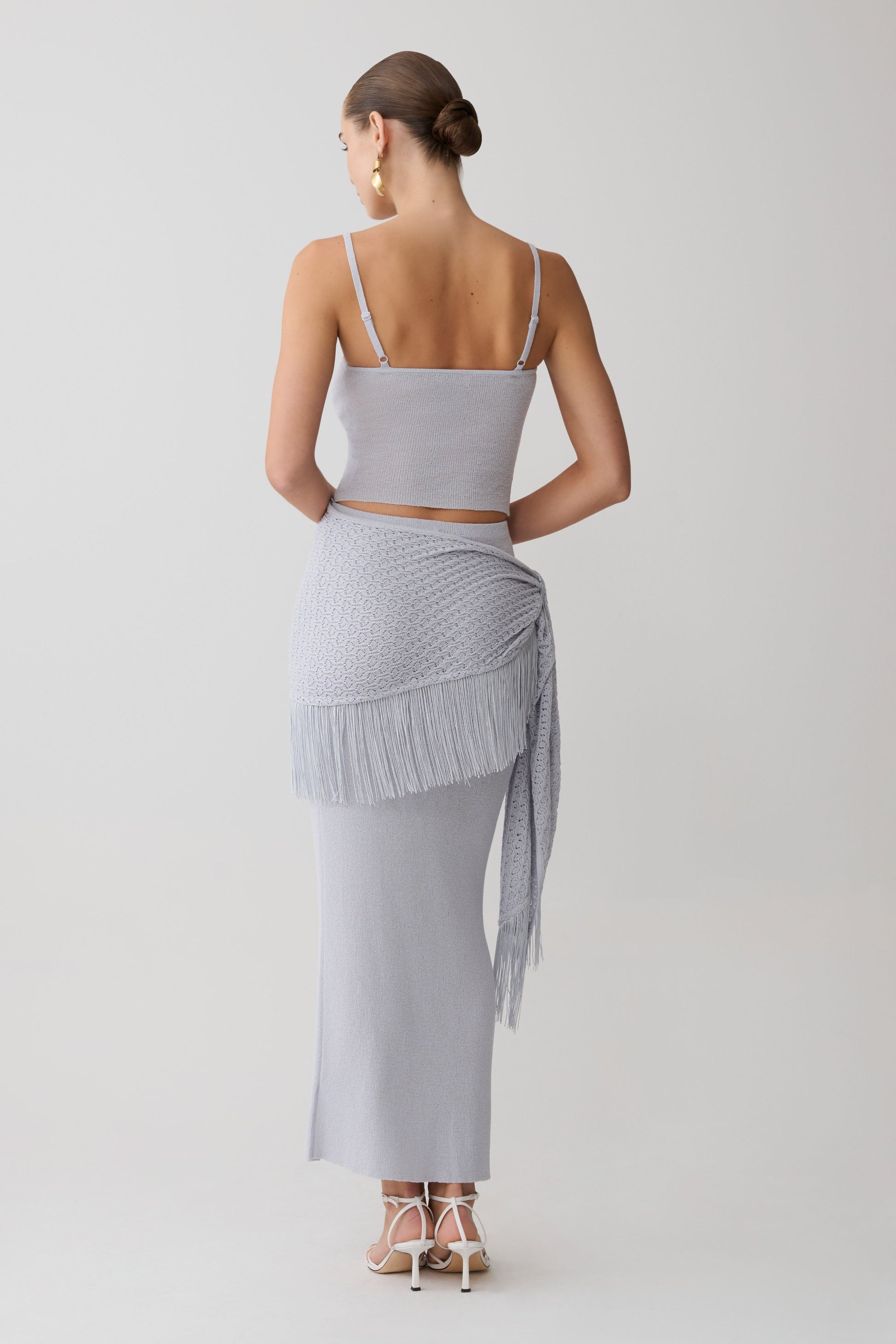 Jaytee Knit Maxi Skirt With Fringe Tie - Sky Blue #3