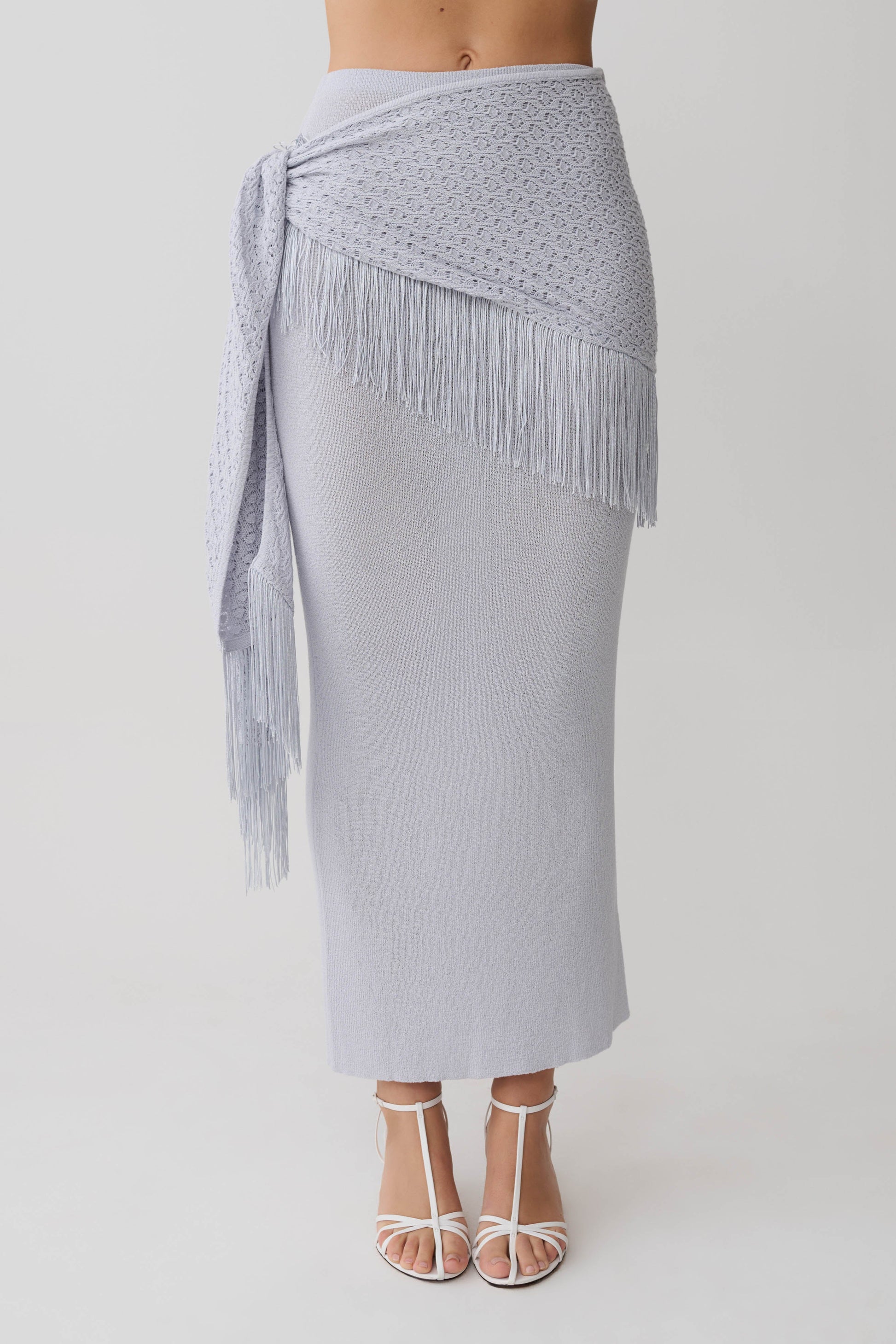 Jaytee Knit Maxi Skirt With Fringe Tie - Sky Blue #4