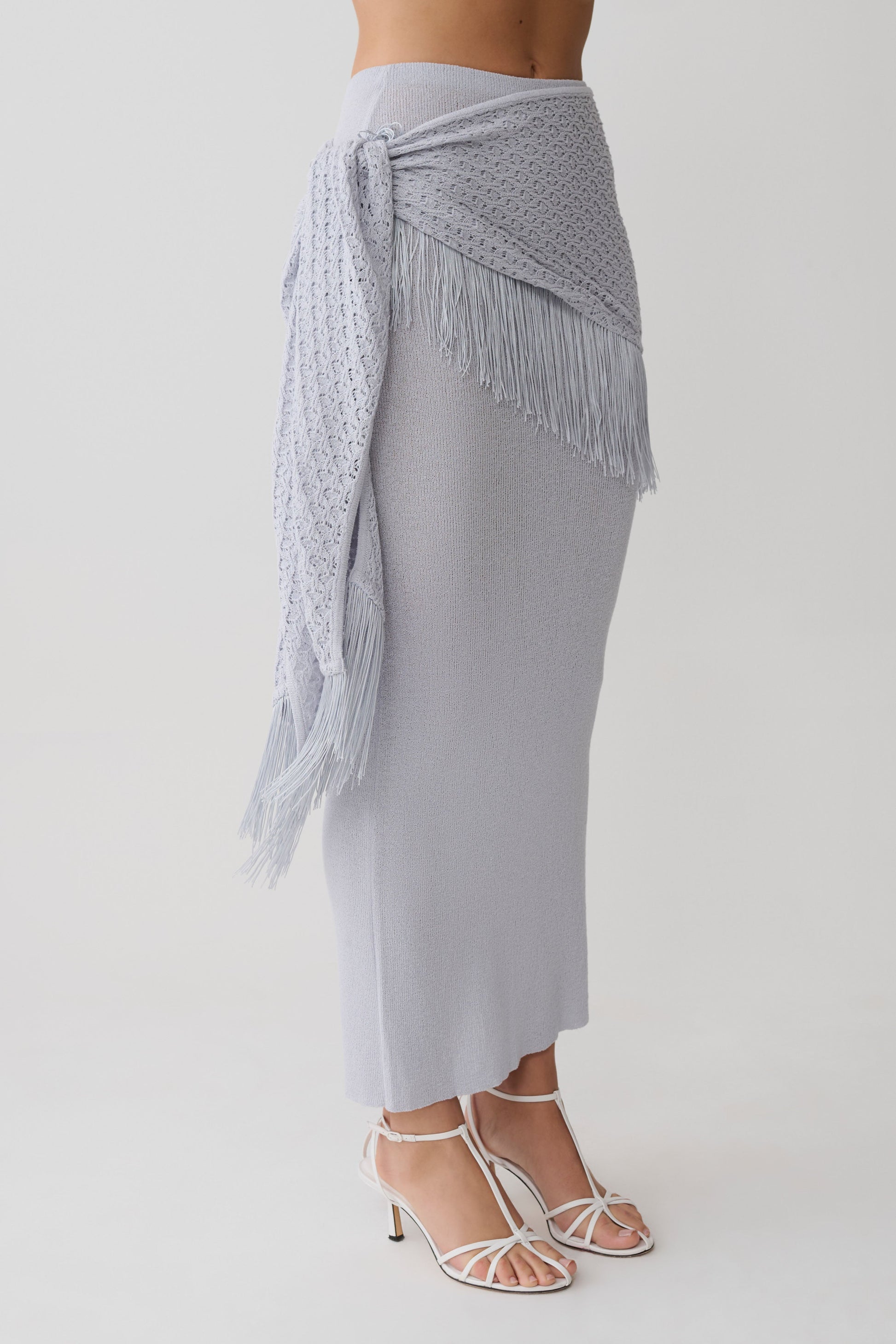 Jaytee Knit Maxi Skirt With Fringe Tie - Sky Blue #5