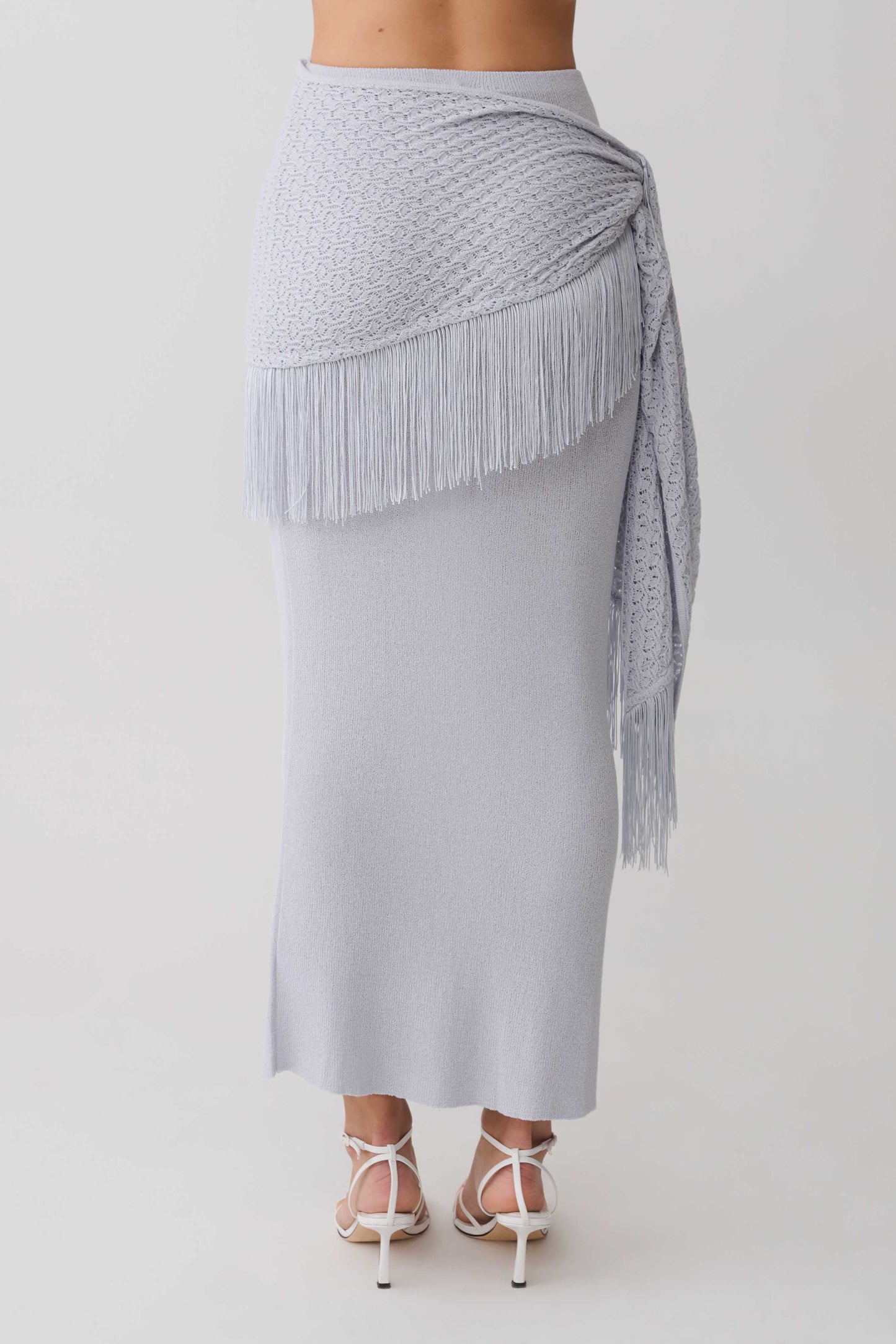 Jaytee Knit Maxi Skirt With Fringe Tie - Sky Blue