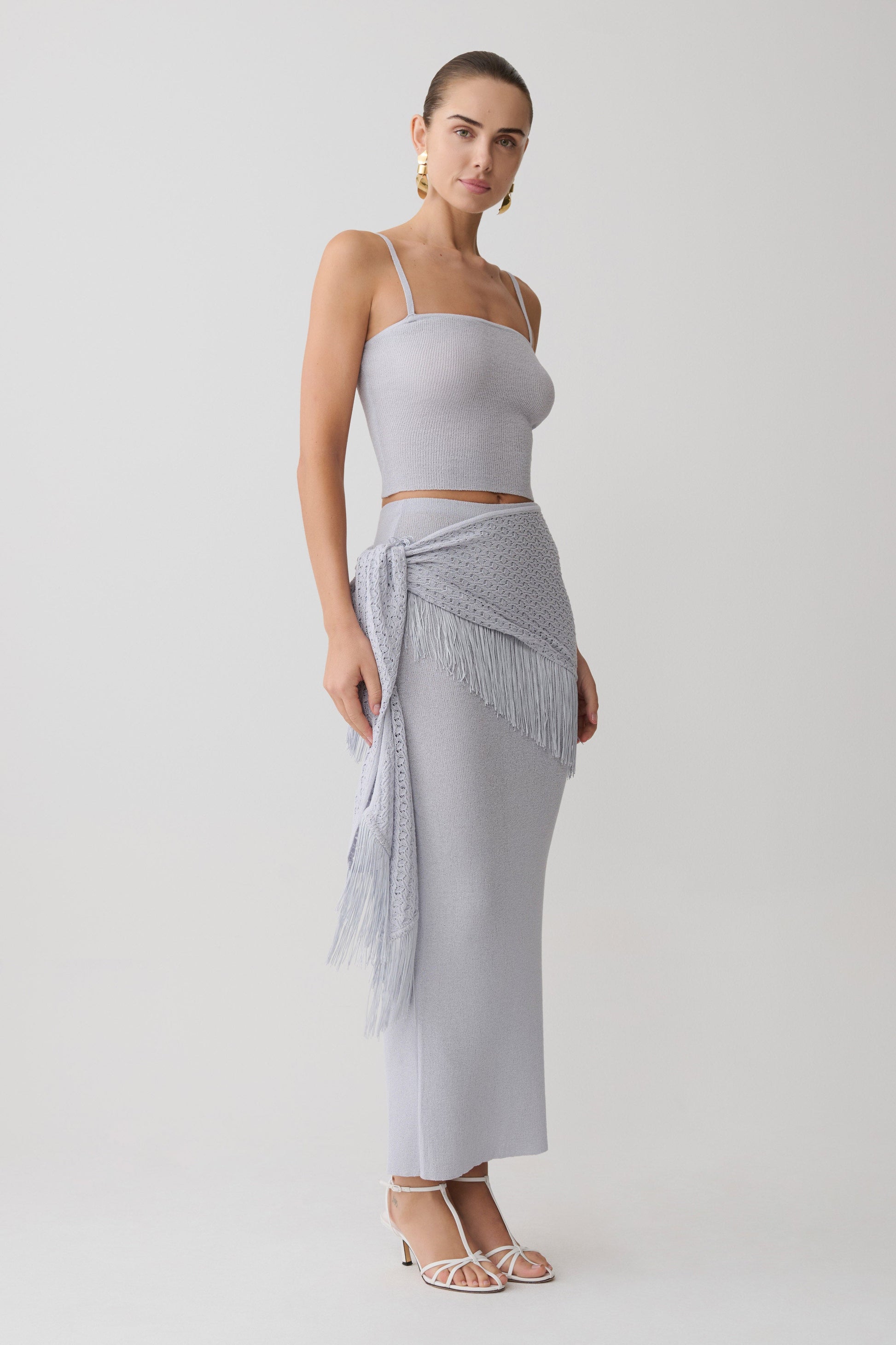 Jaytee Knit Maxi Skirt With Fringe Tie - Sky Blue #2