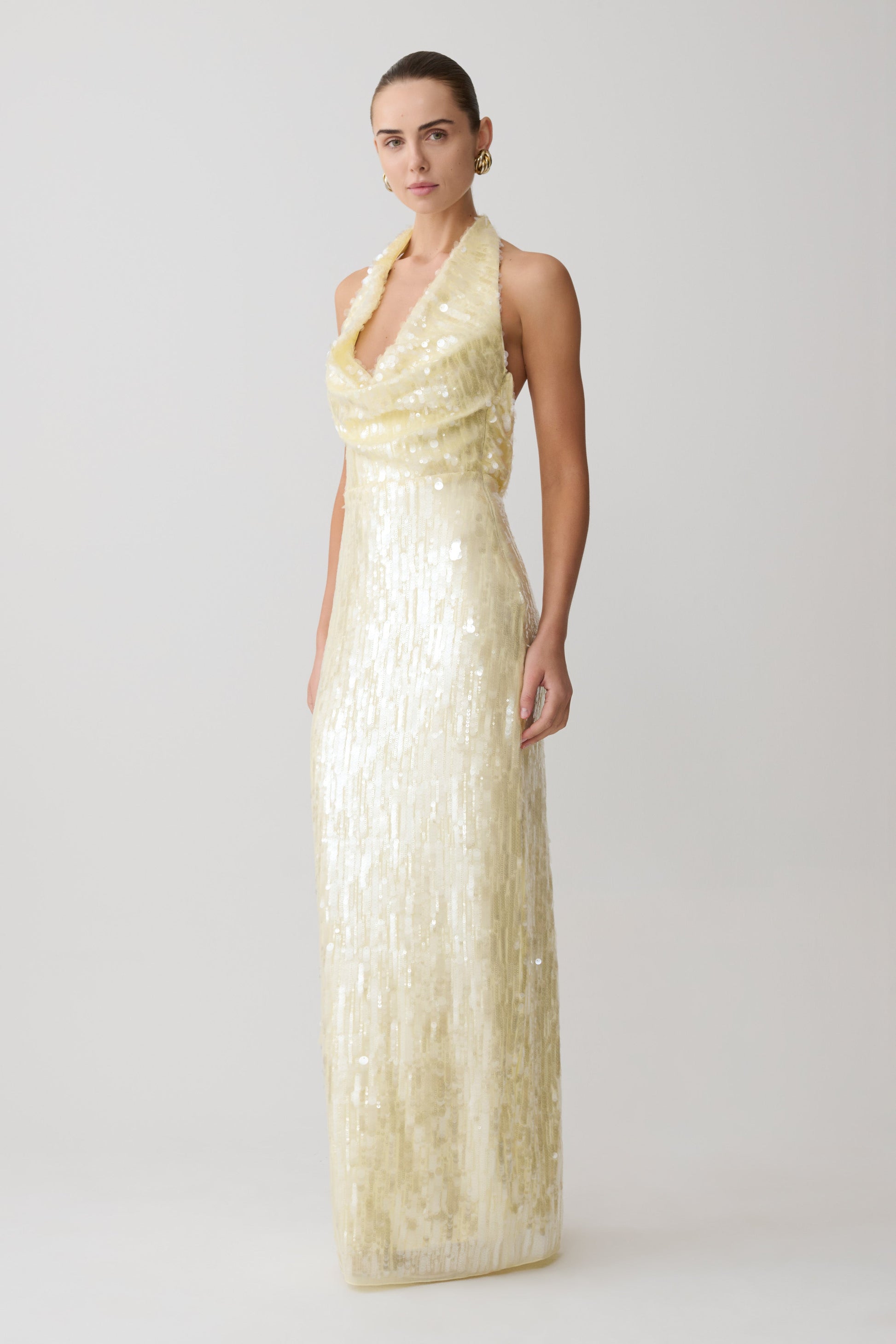 Gertrud Sequin Halter Maxi Dress - Lemon #6