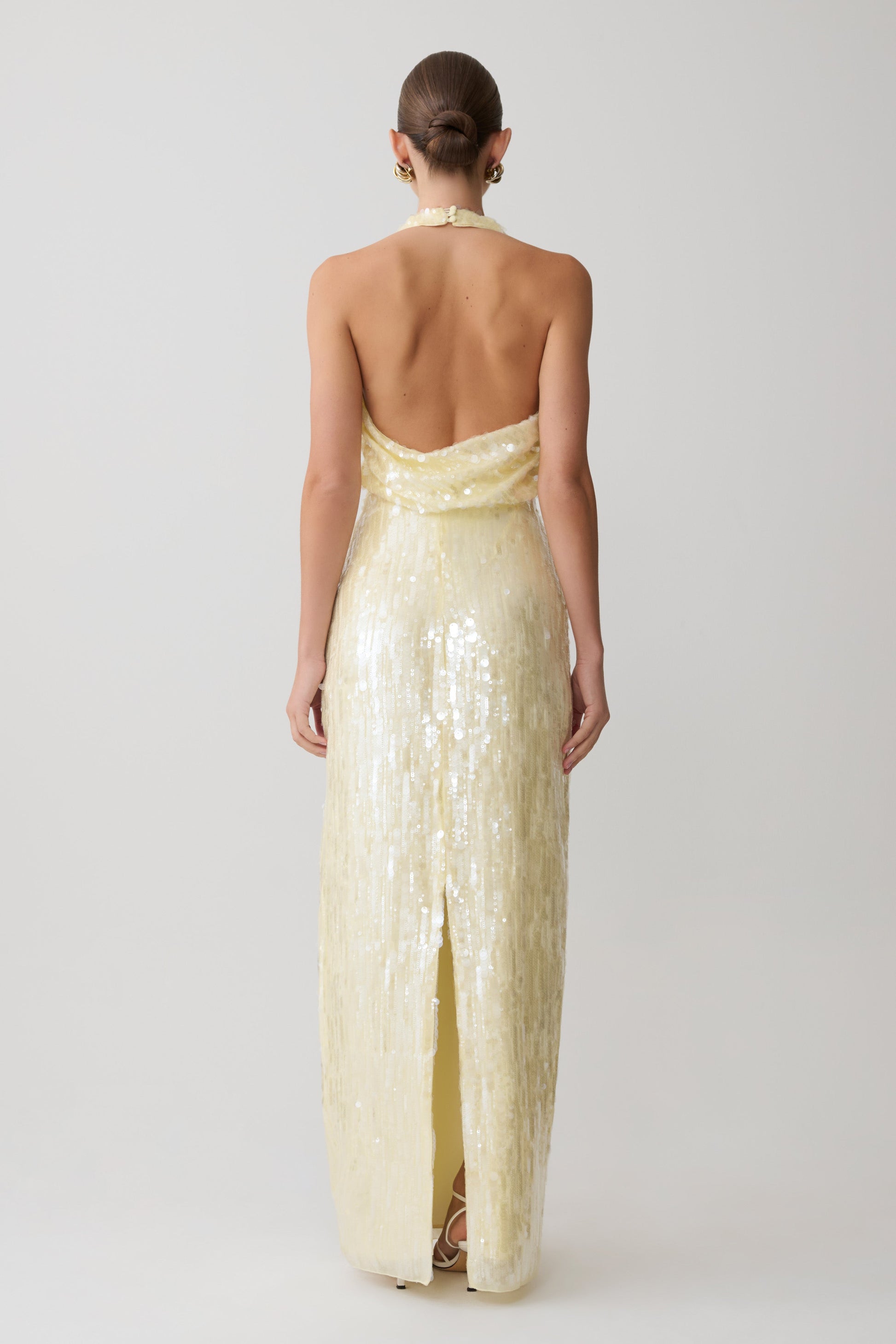 Gertrud Sequin Halter Maxi Dress - Lemon #5