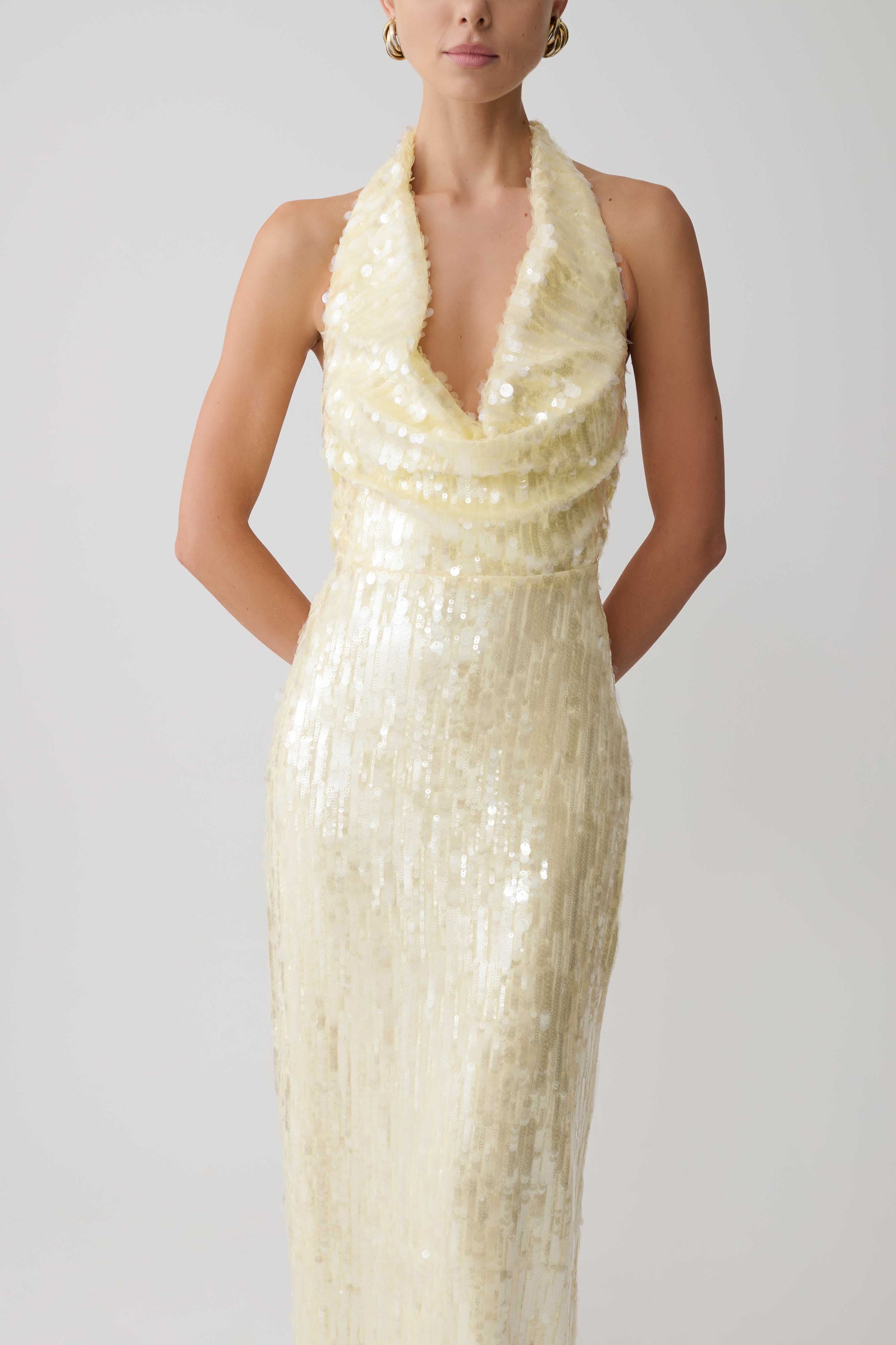 Gertrud Sequin Halter Maxi Dress - Lemon #7