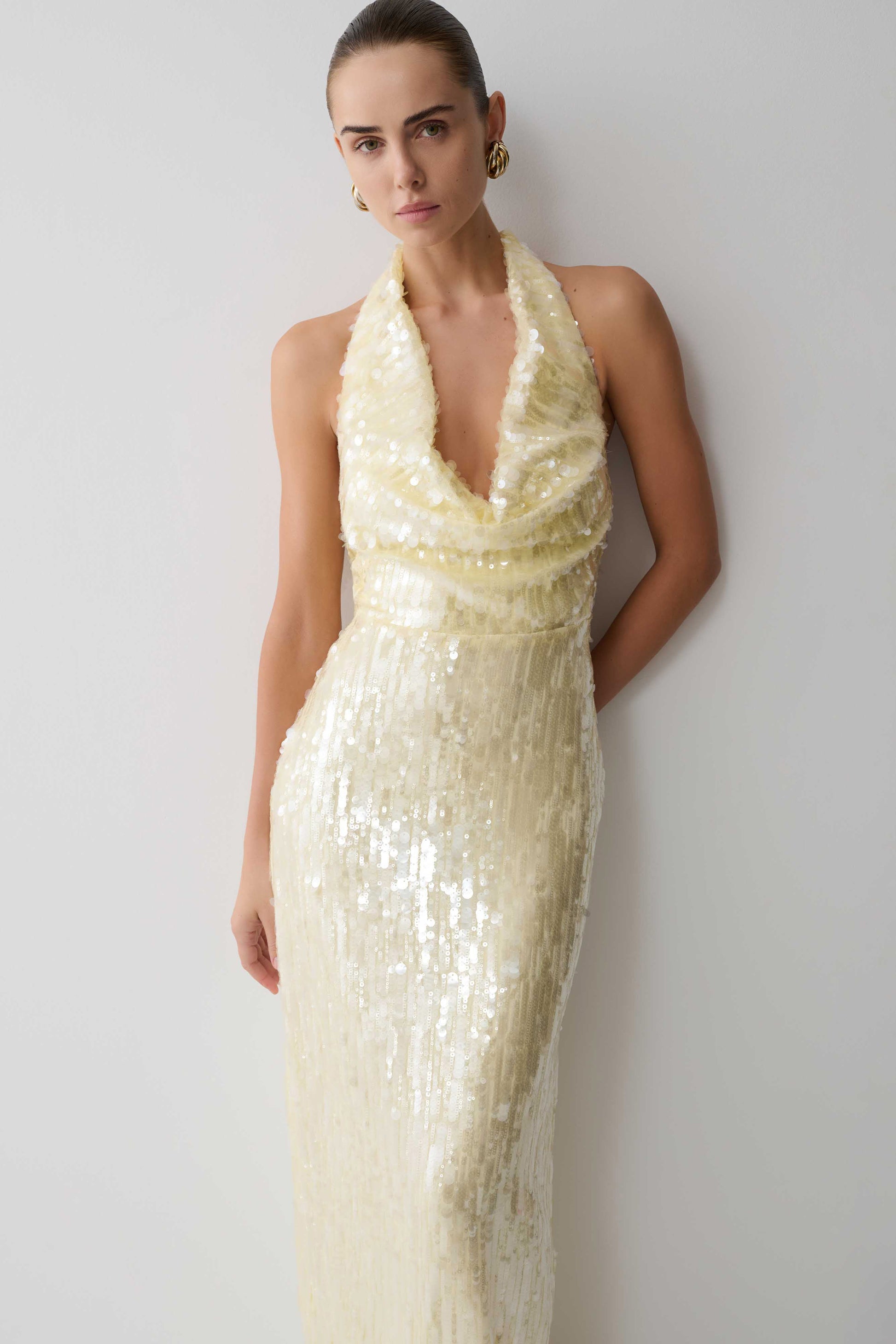 Gertrud Sequin Halter Maxi Dress - Lemon #9