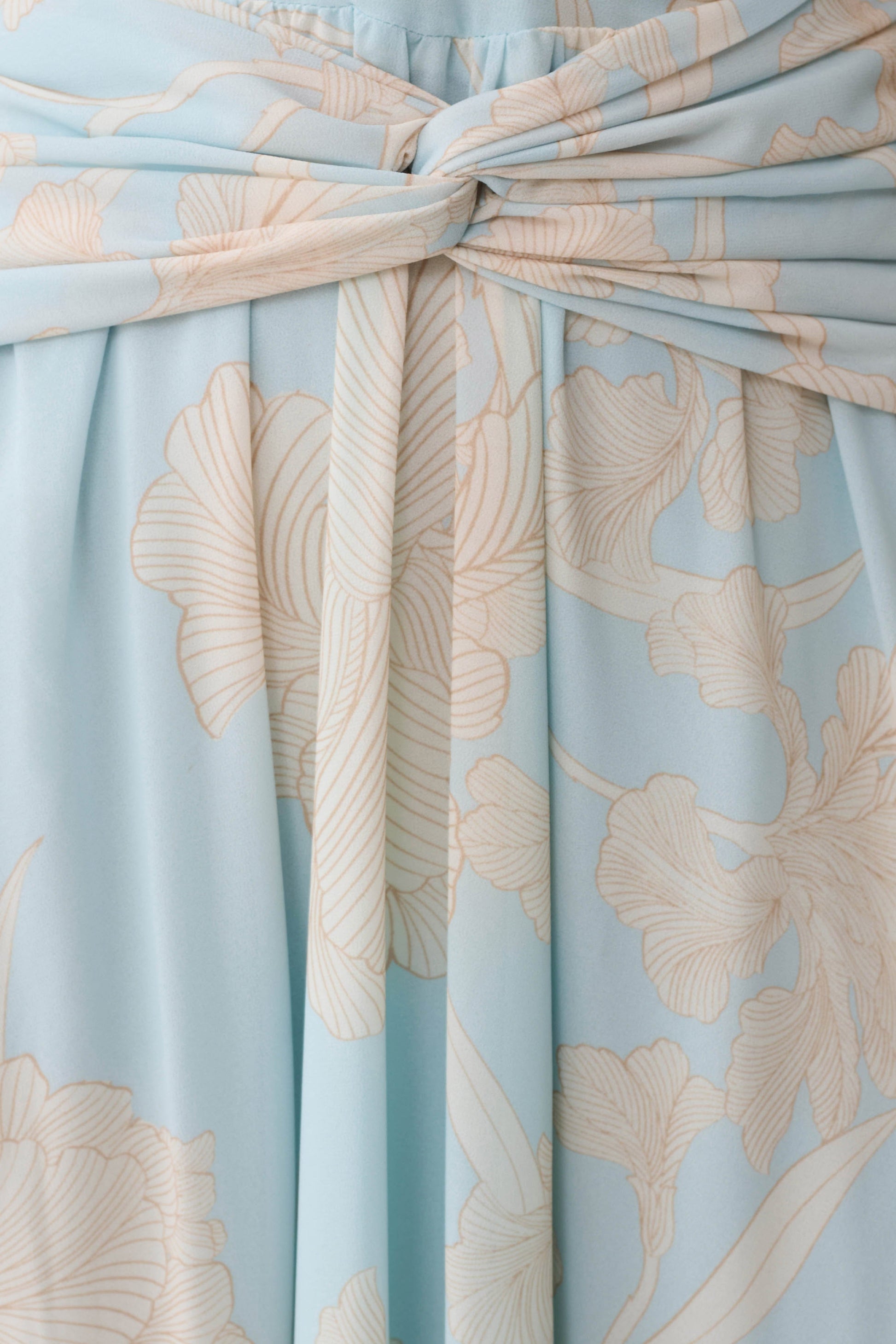 Cyra Plunge Chiffon Midi Dress - Blue Floral Print #11