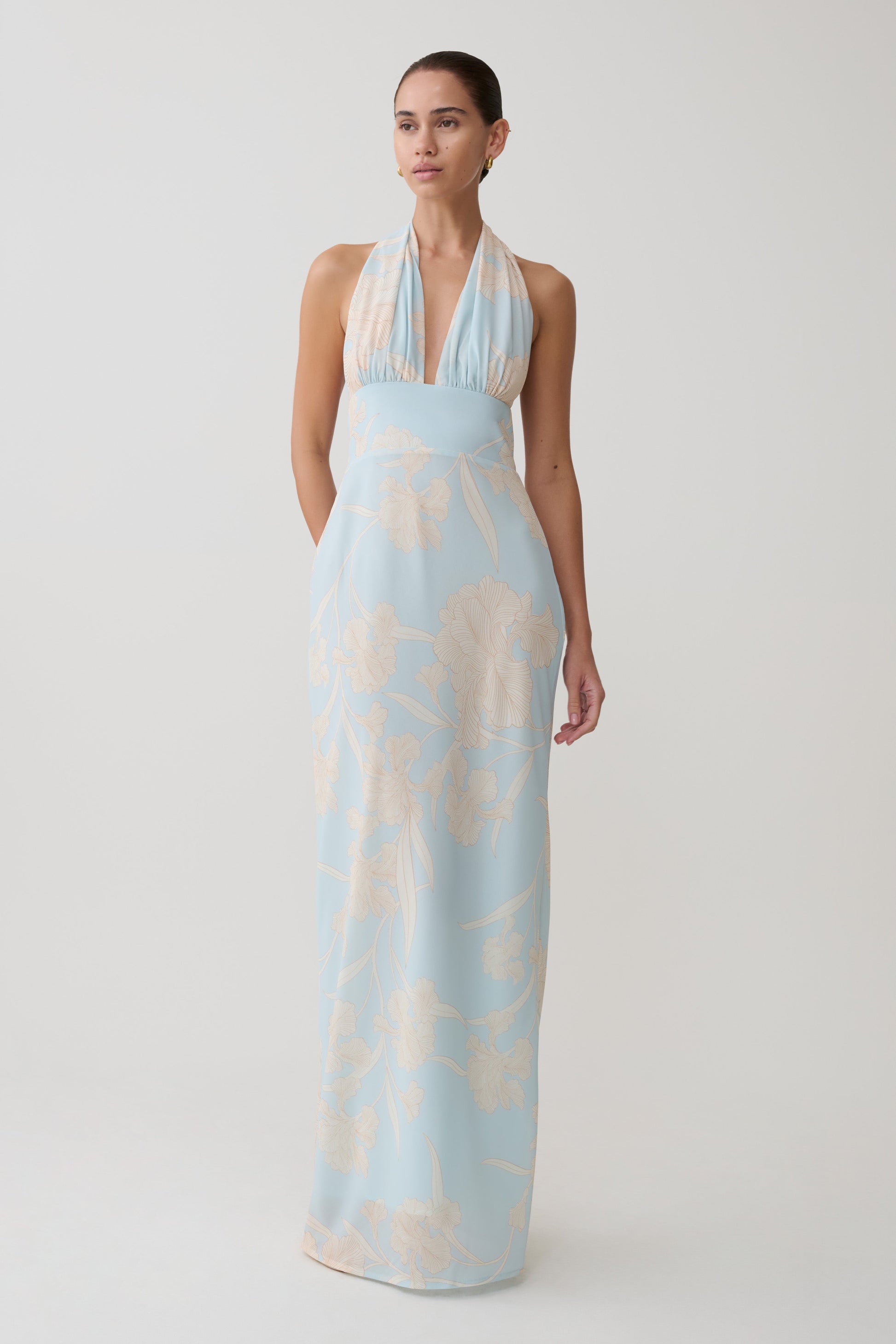Nadine Halter Scarf Chiffon Maxi Dress - Blue Floral Print #2