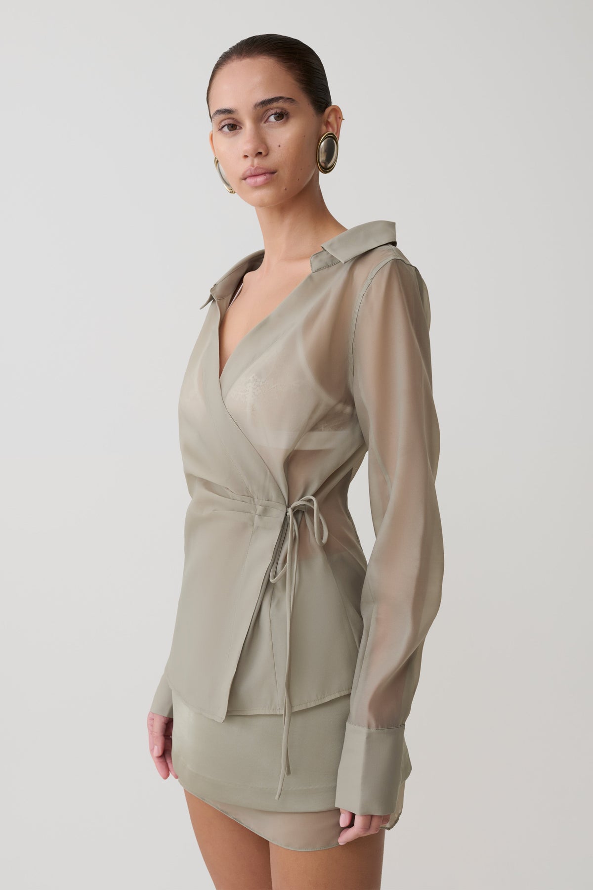 Frankie Organza Cross Over Shirt - Smoke #2