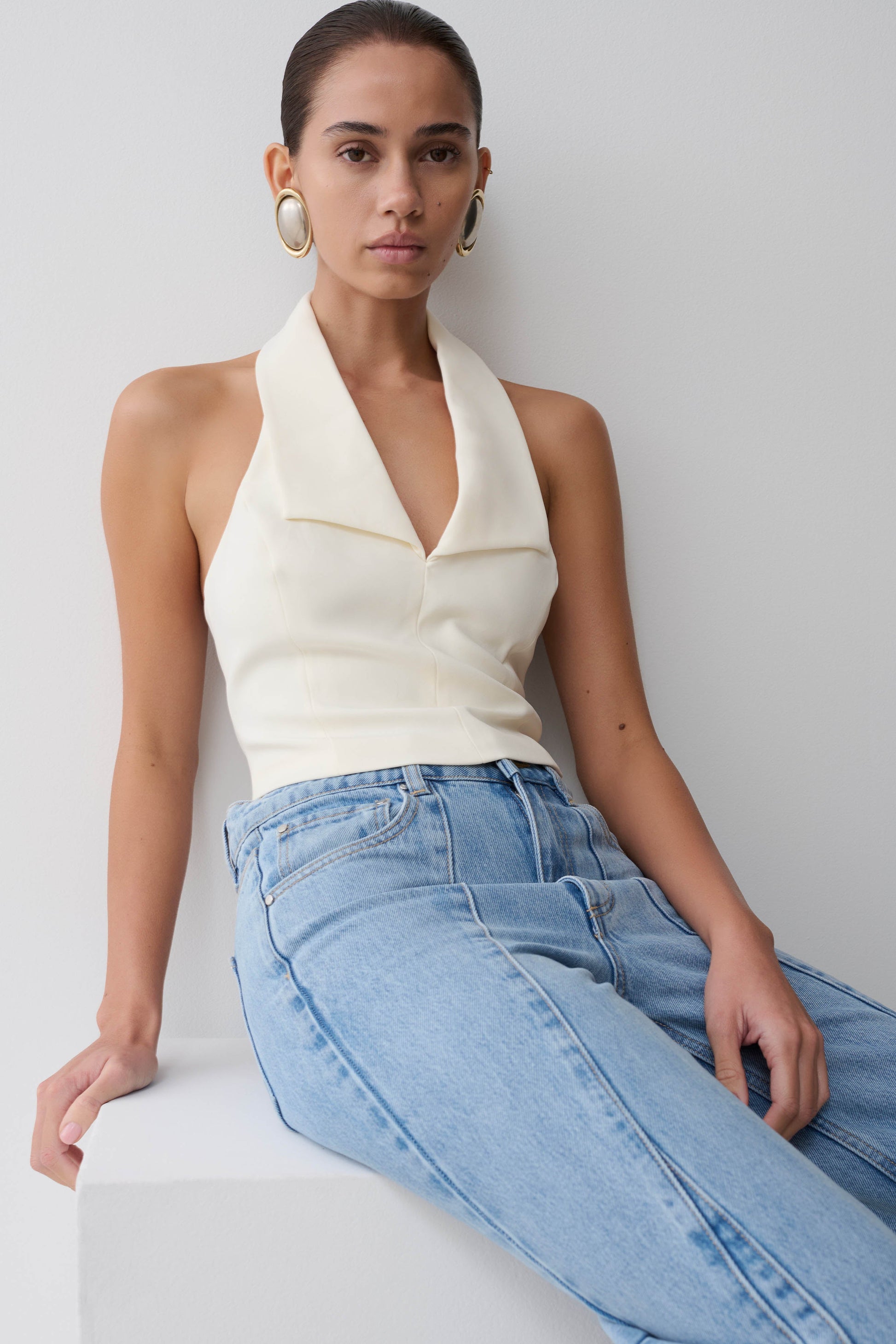 Calla Collared Sleeveless Halter Top - Ivory #7