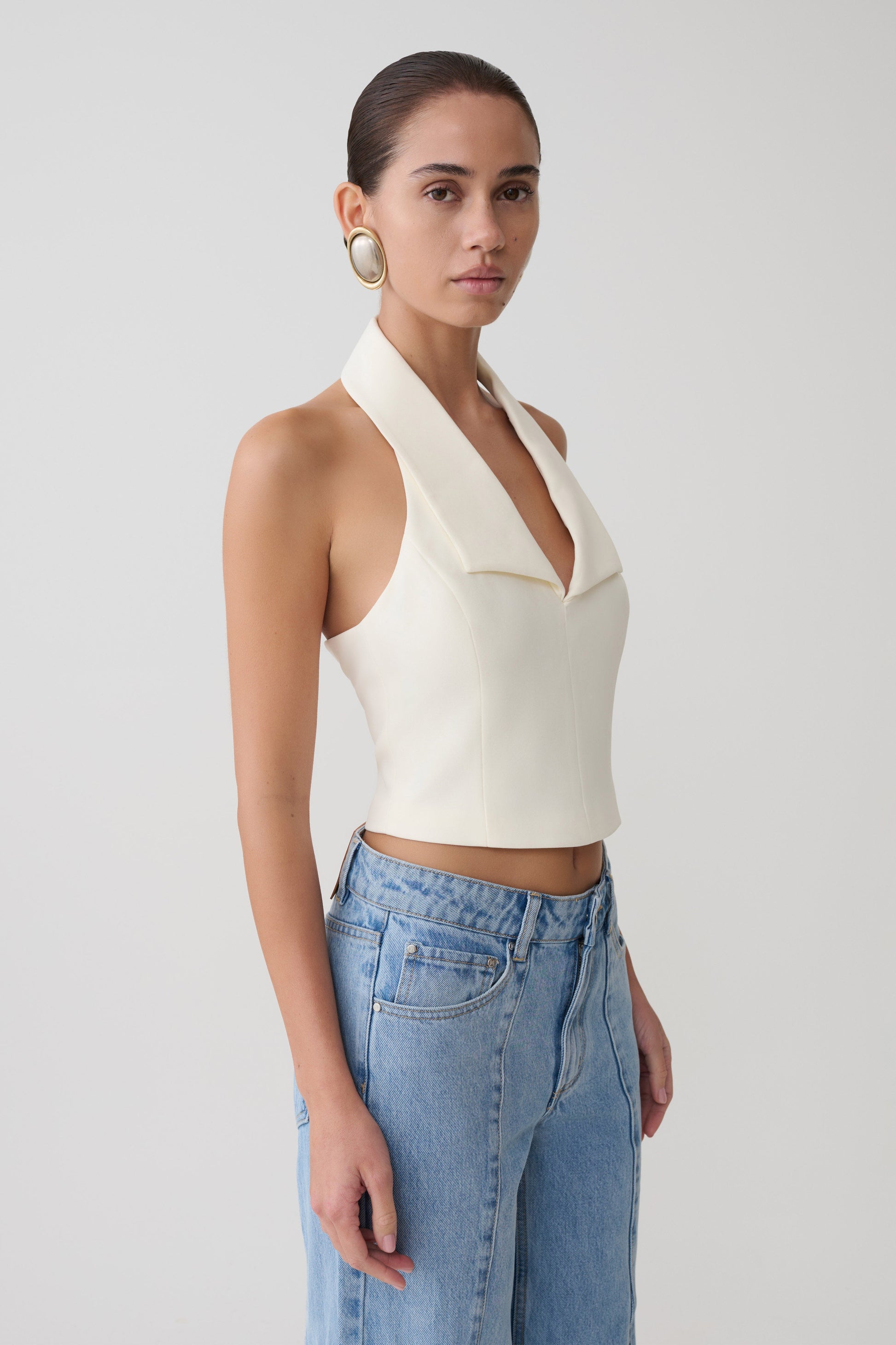 Calla Collared Sleeveless Halter Top - Ivory #3